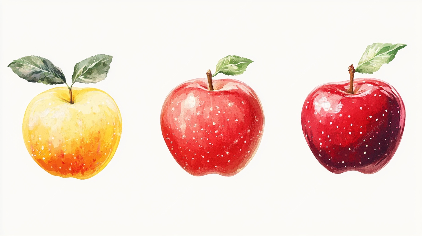 水彩绘三苹果图