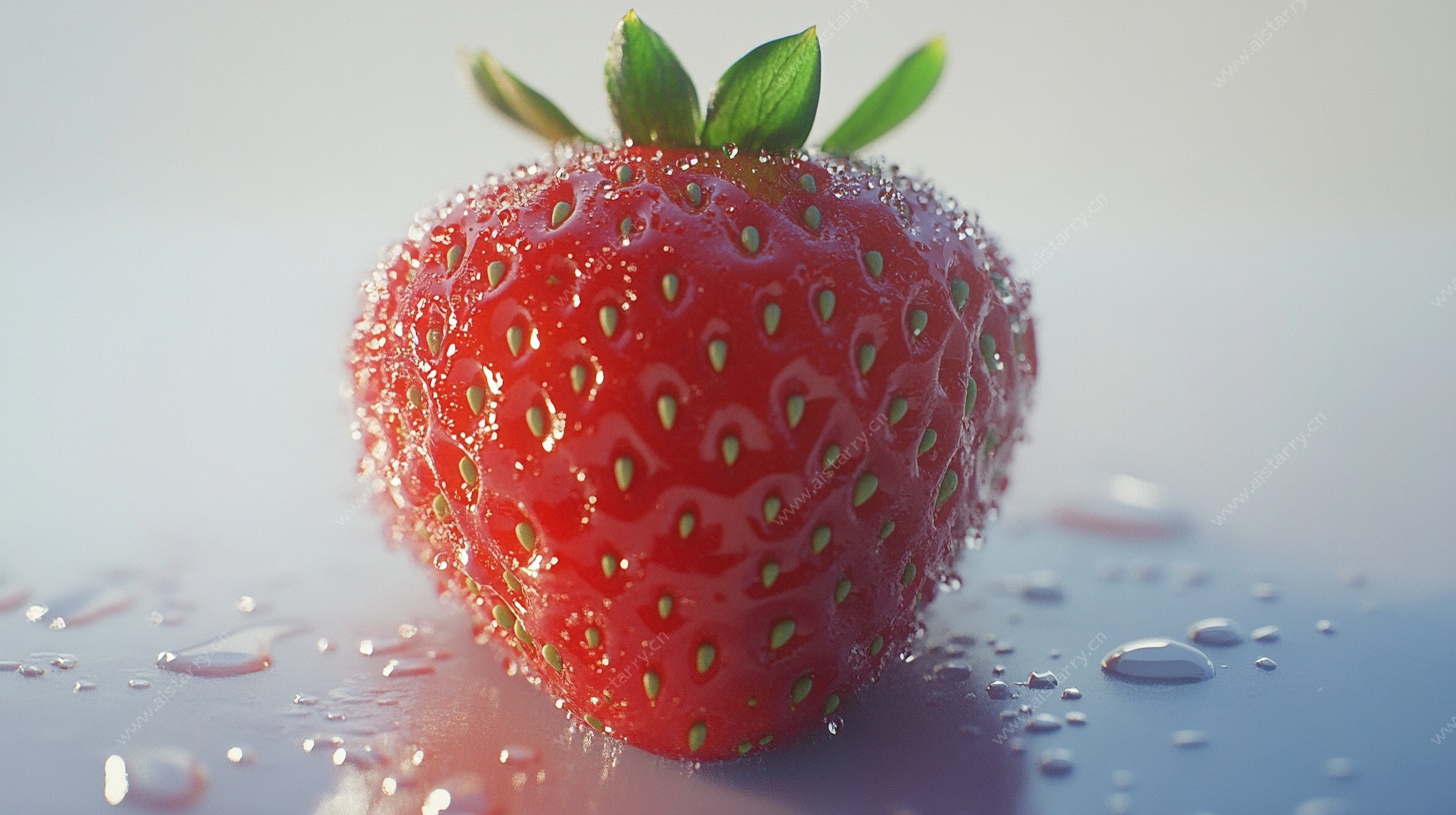 新鲜草莓带水珠特写