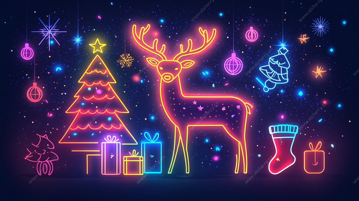 霓虹圣诞夜欢乐元素集合
