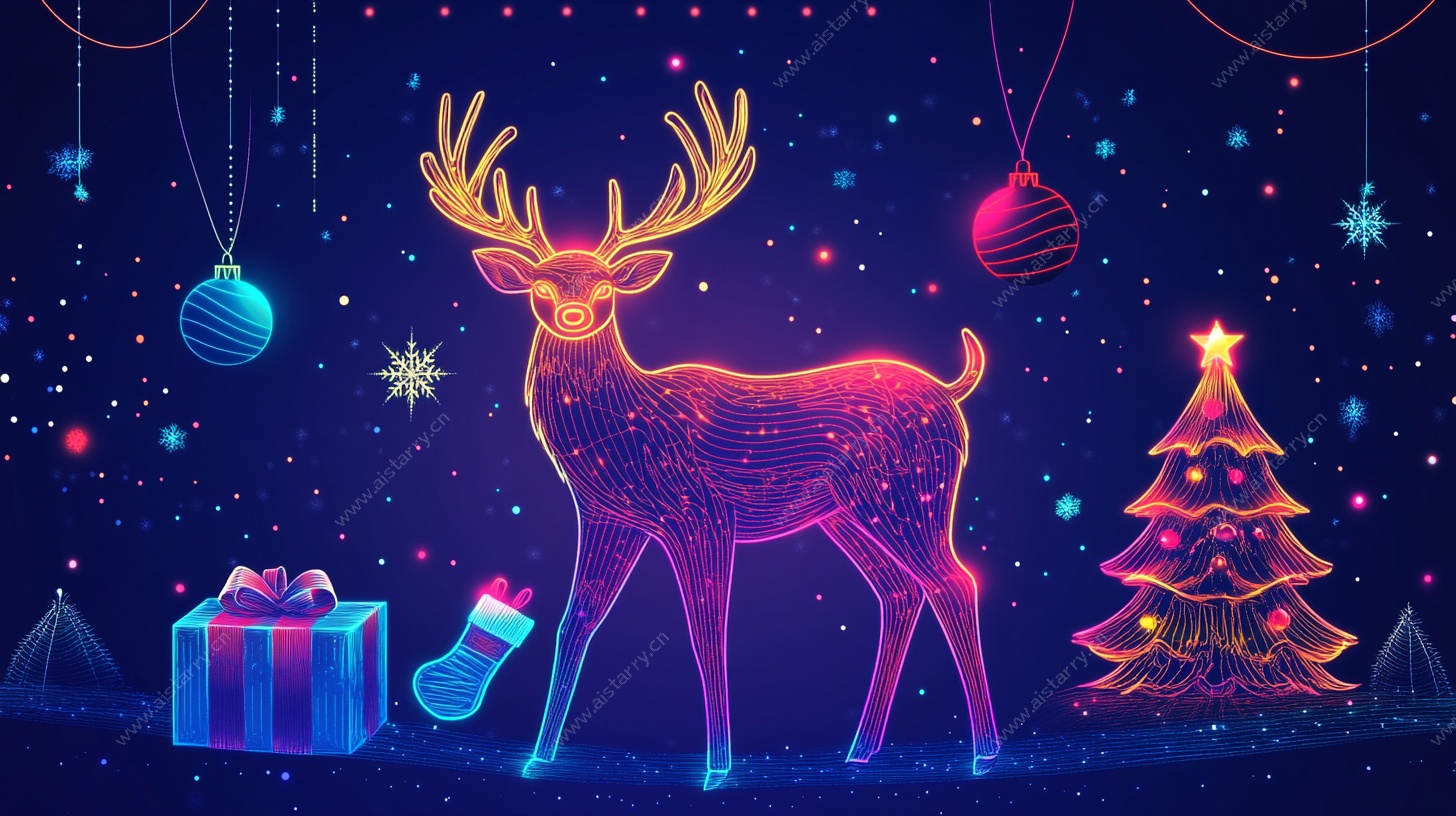 霓虹风圣诞驯鹿梦幻场景