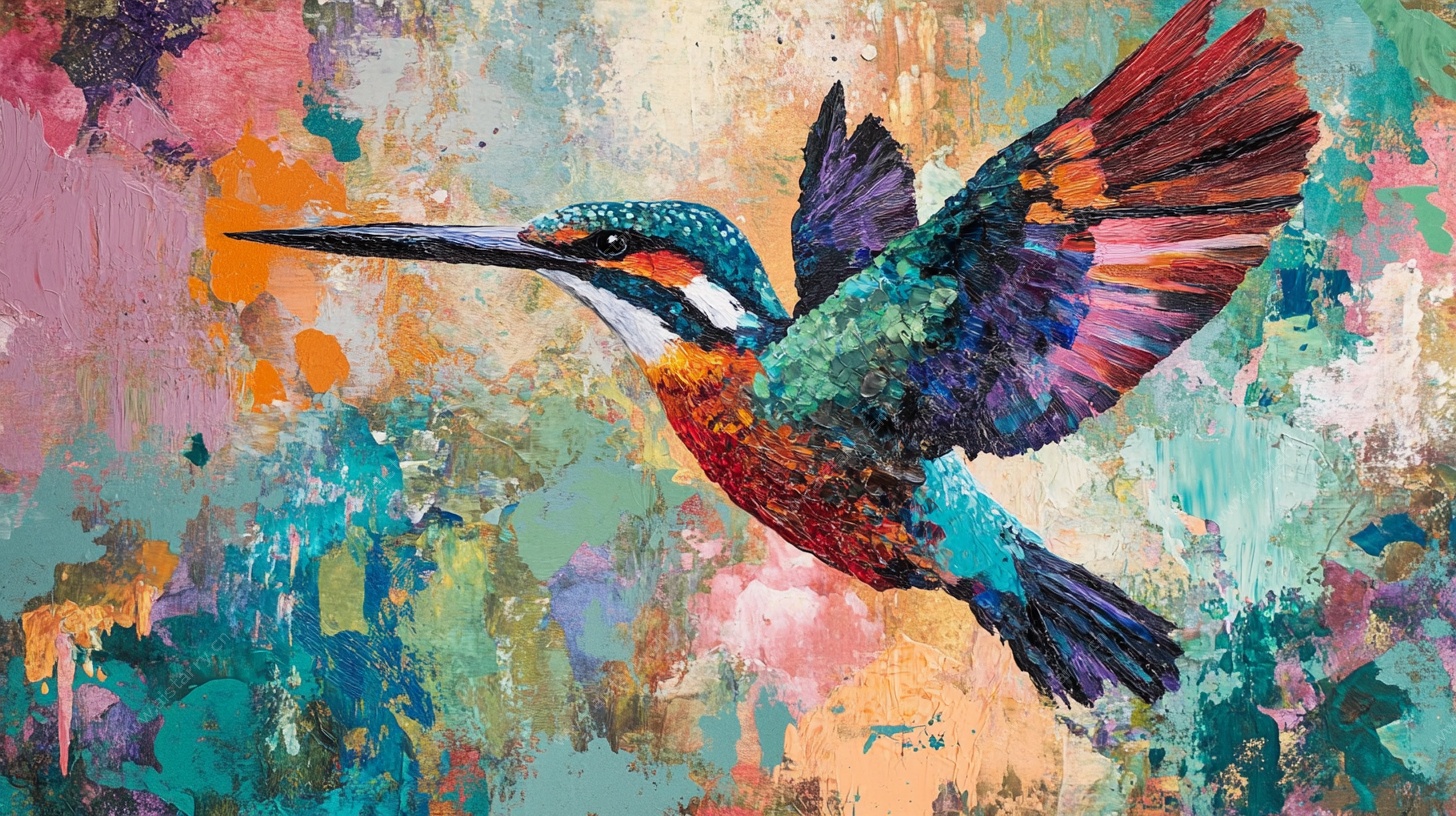 飞翔的多彩翠鸟油画