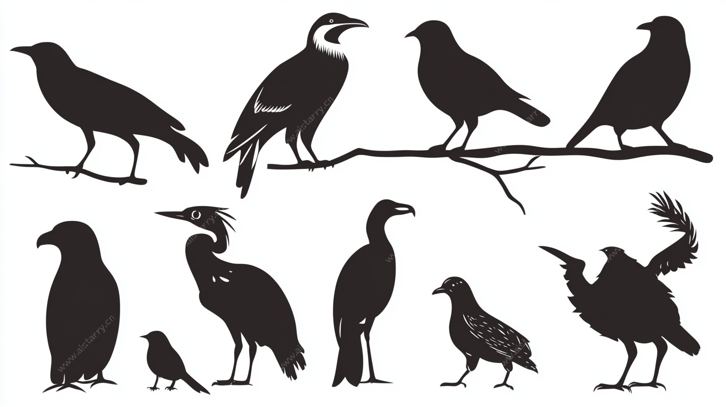 多样鸟类剪影图