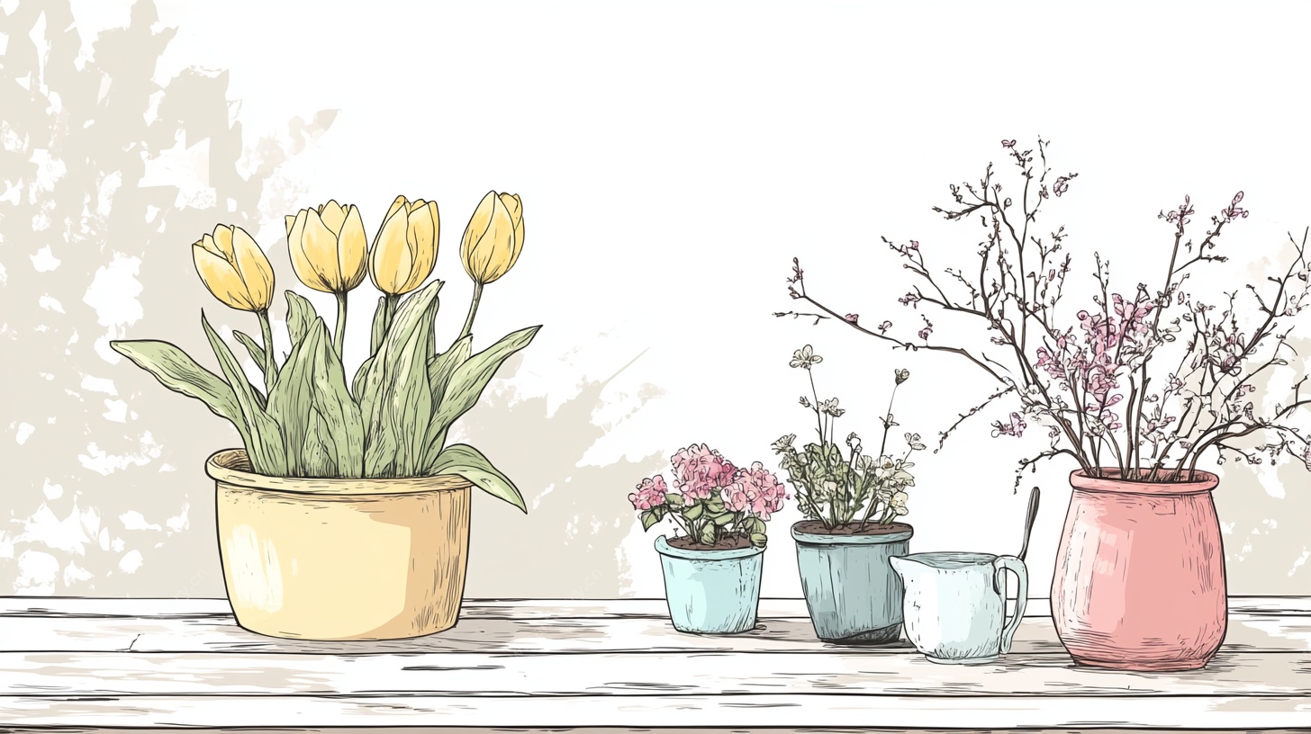 桌上花卉盆栽插画