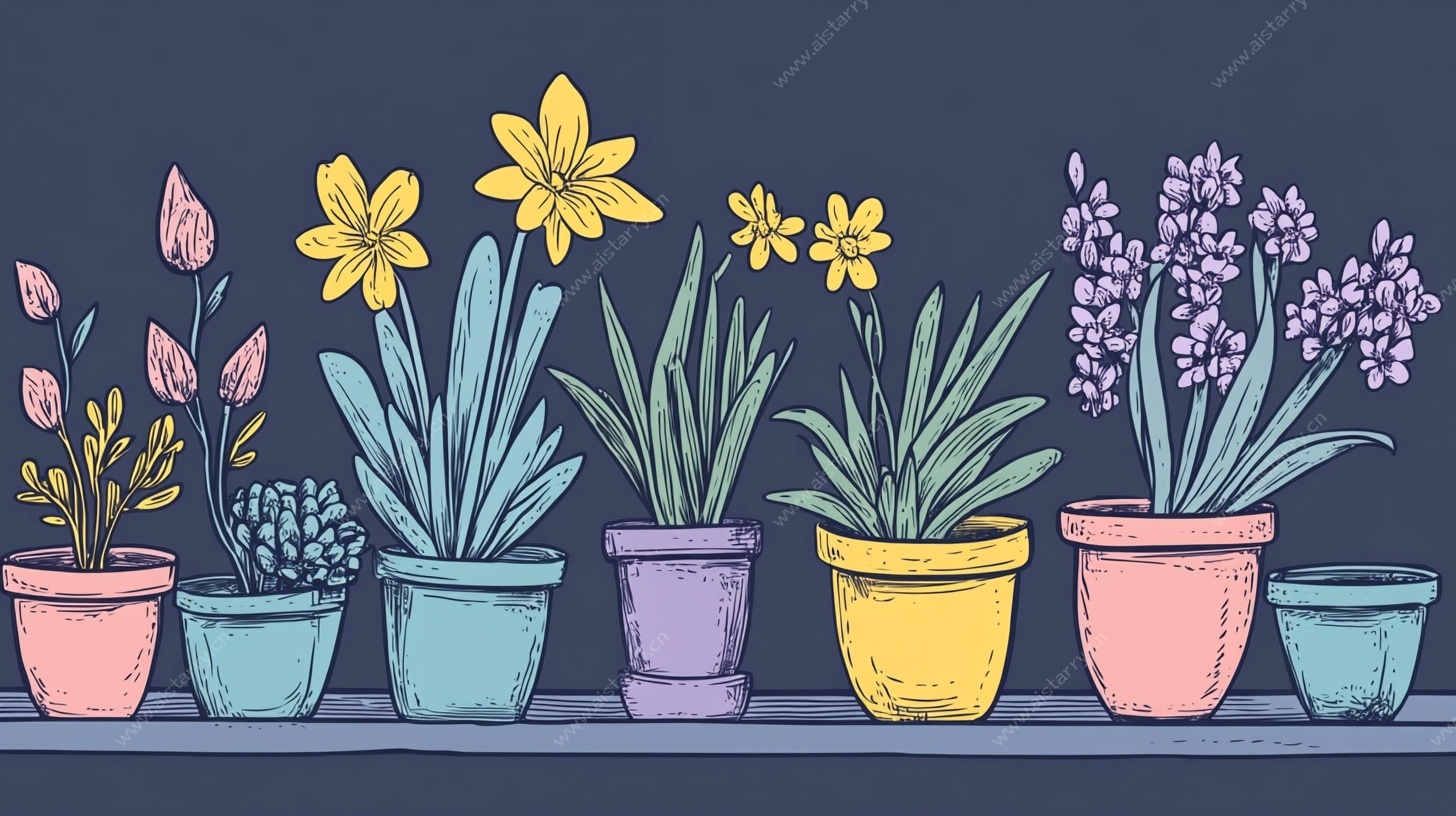 多彩盆栽插画