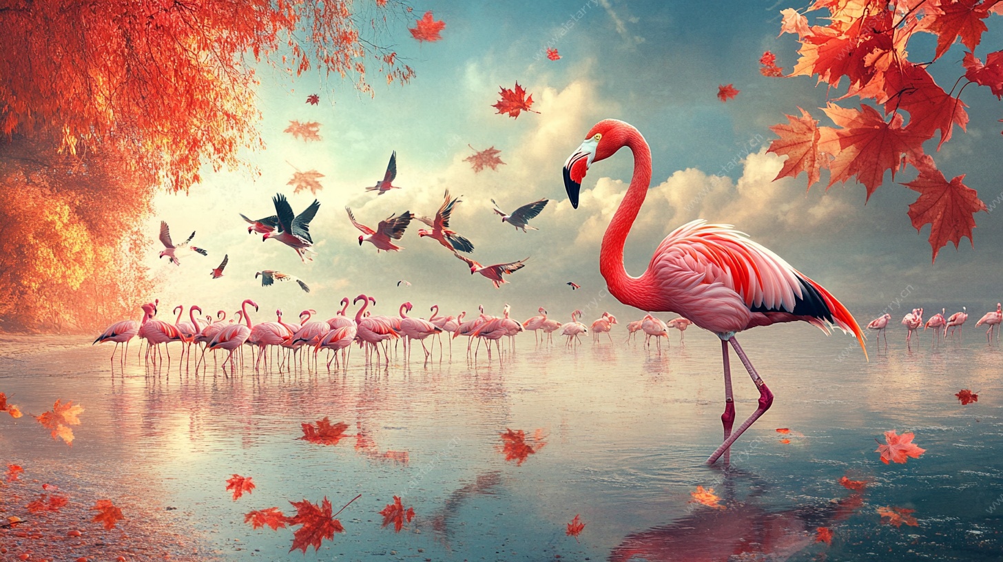 秋日火烈鸟的梦幻之境