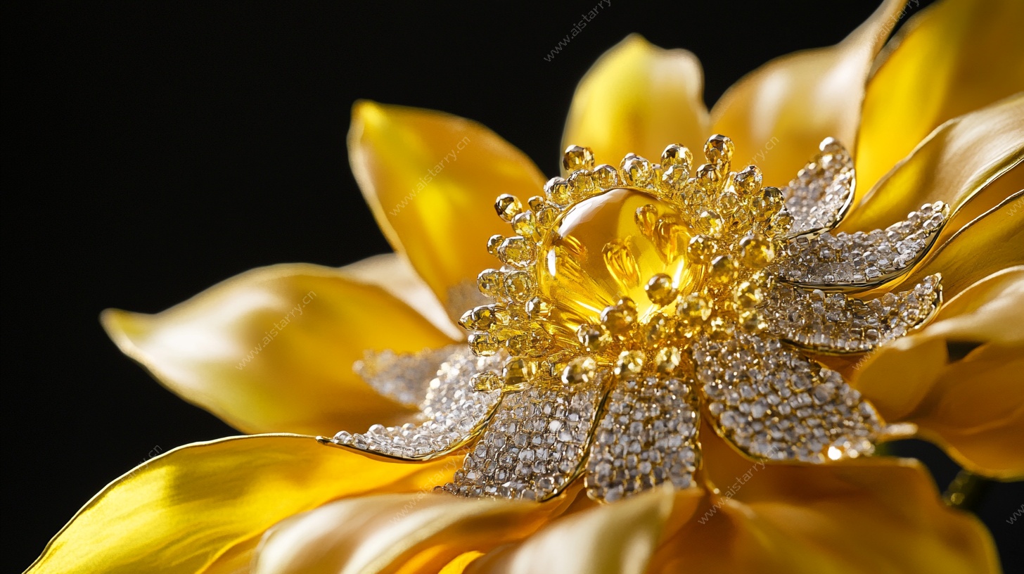 璀璨金镶钻花朵珠宝特写