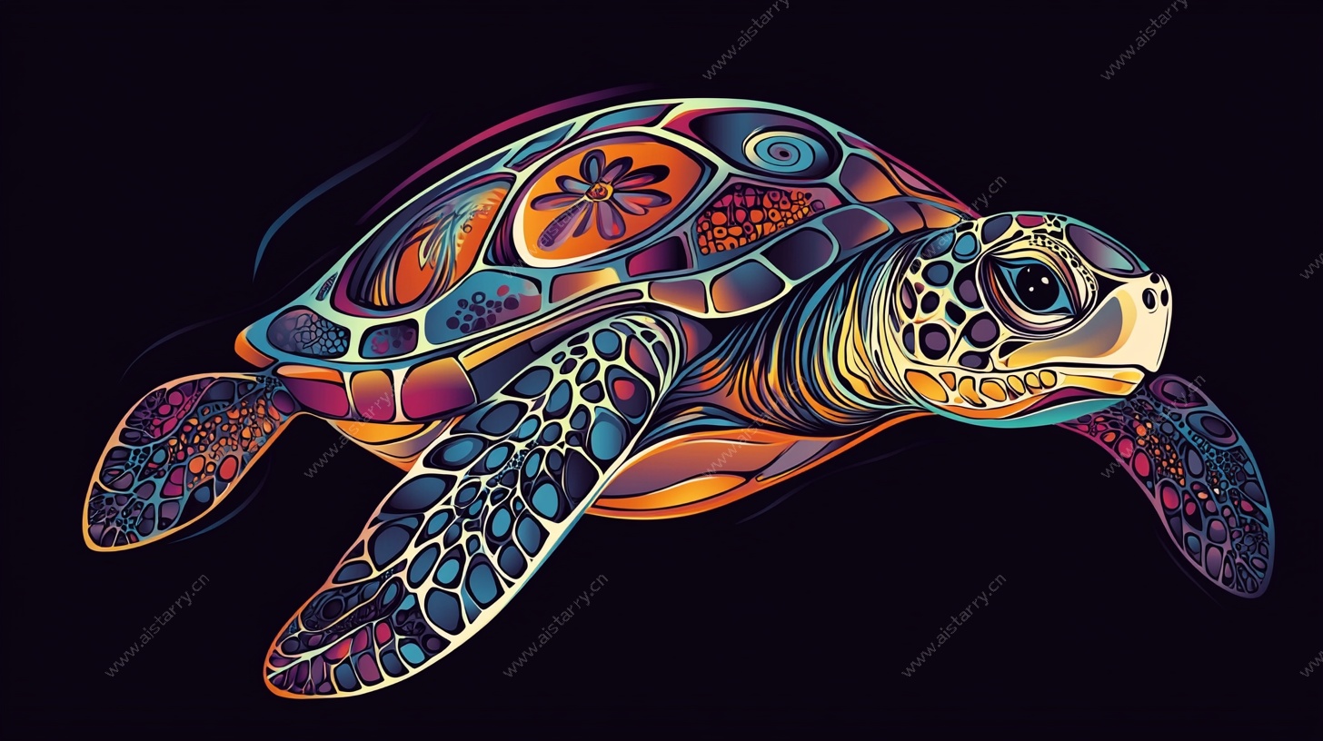 彩色花纹海龟插画