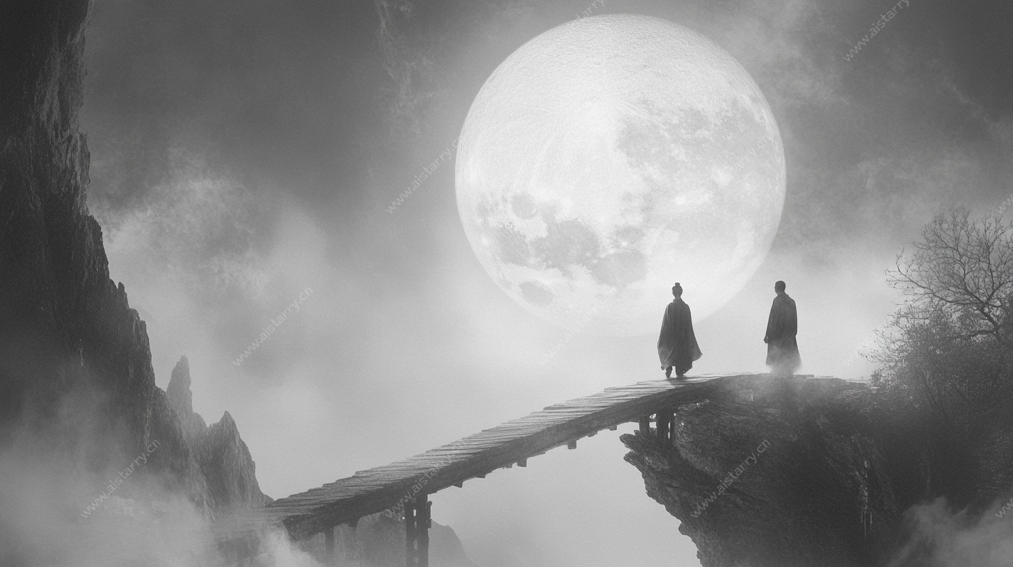 月下仙侠桥畔对影而立