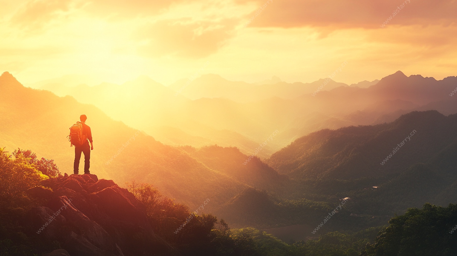 人立山巅赏壮丽霞光