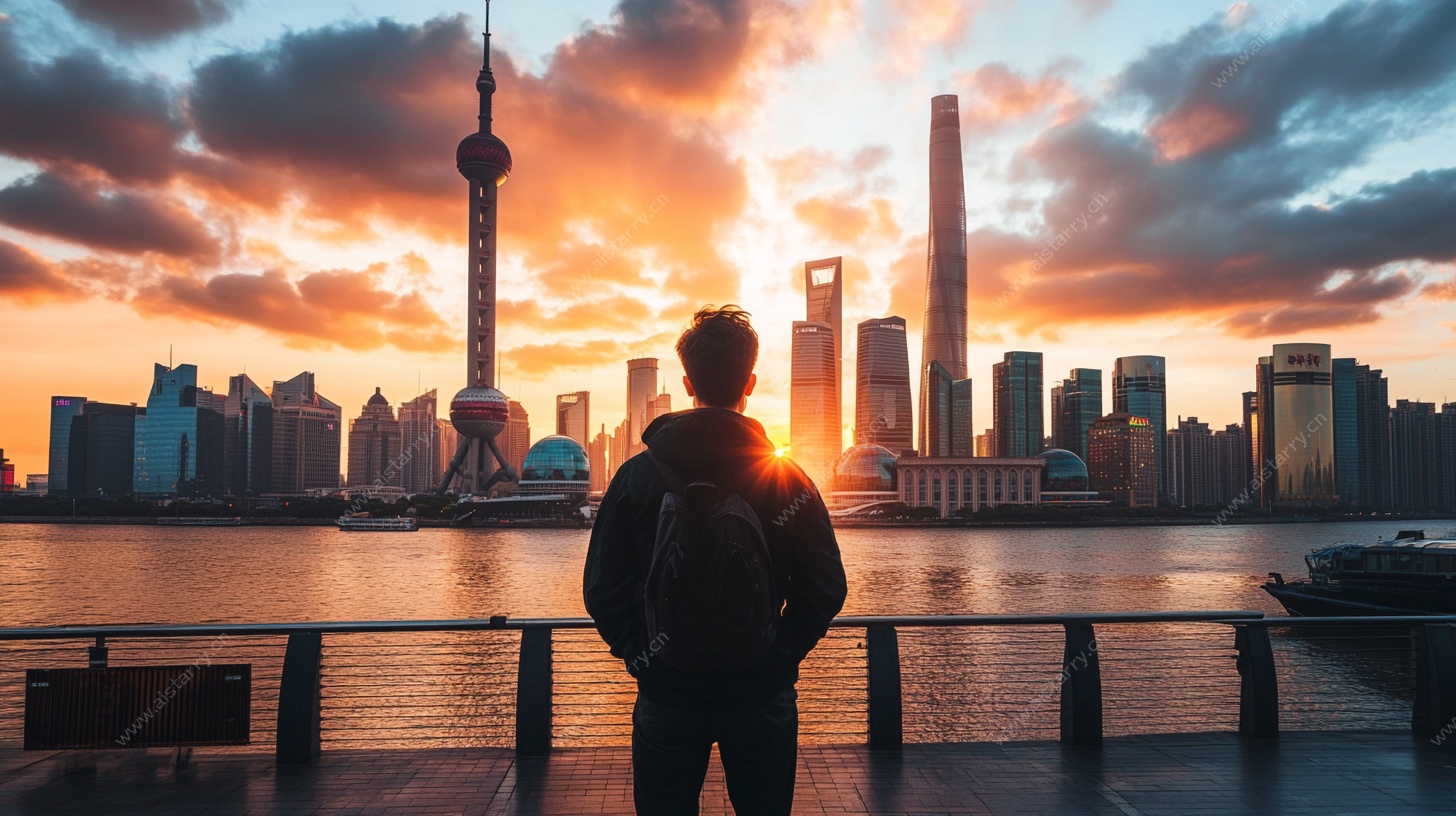 夕阳下的城市旅人