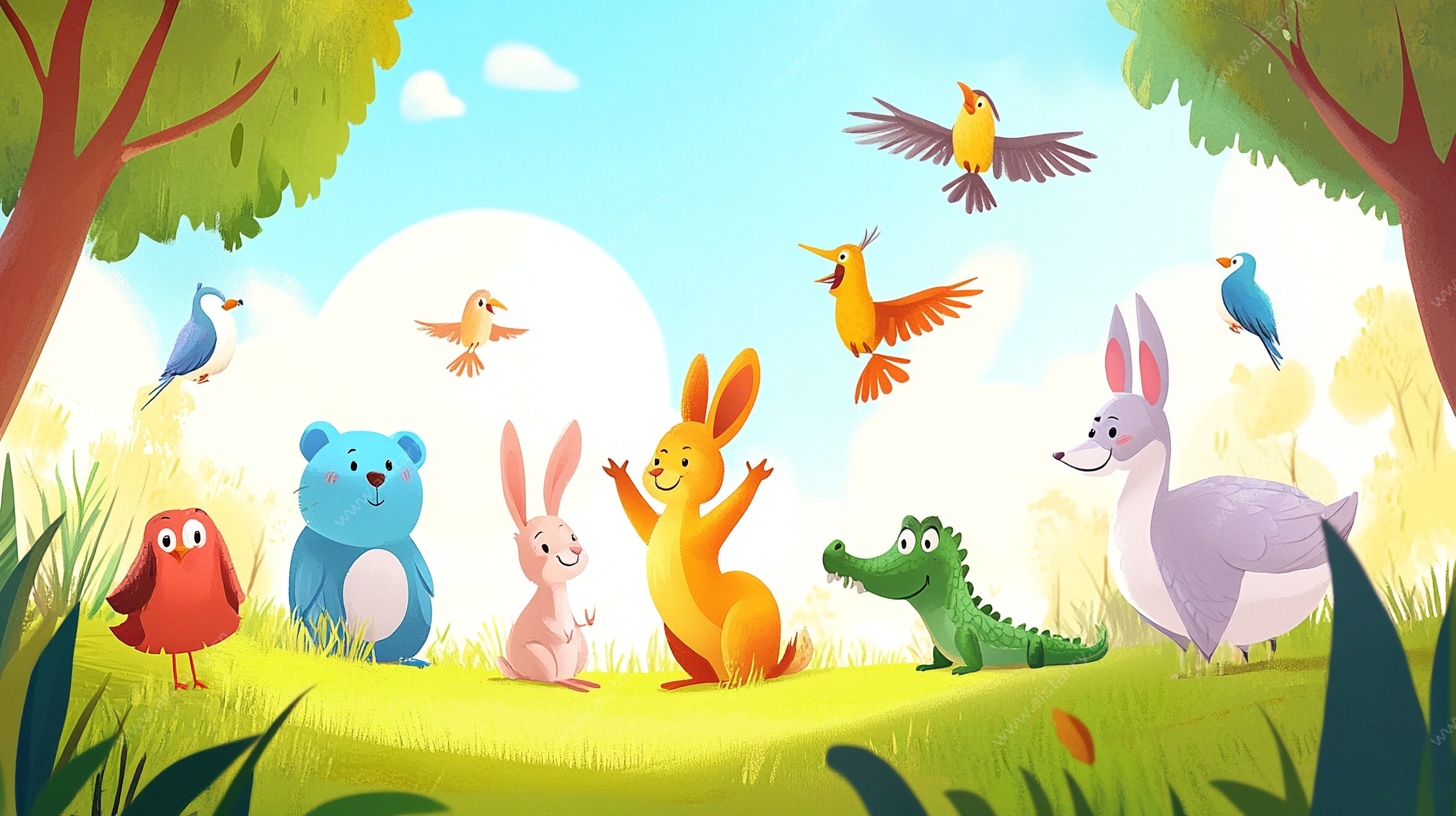 森林动物欢乐聚会场景