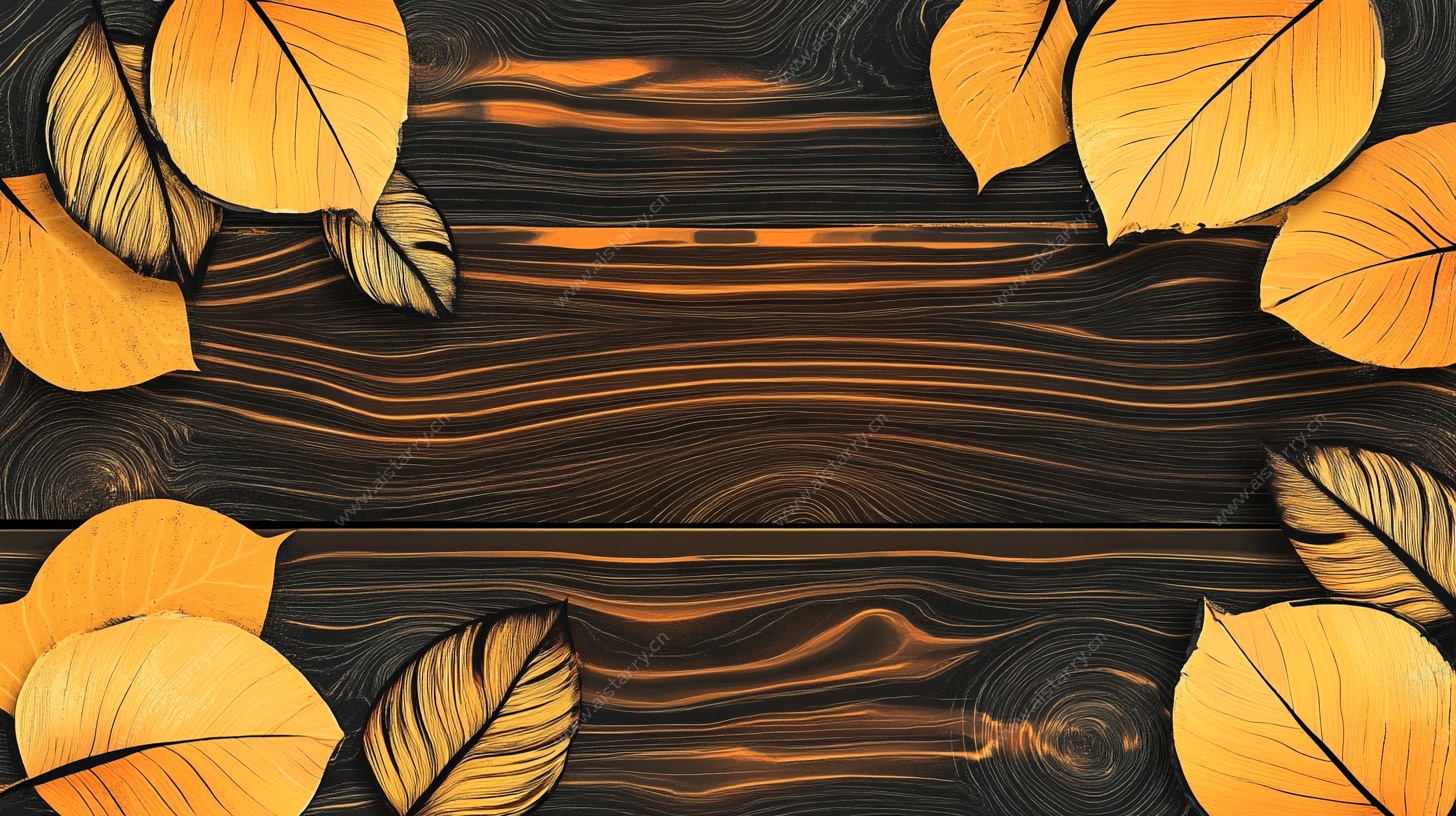 秋意木质背景与黄叶