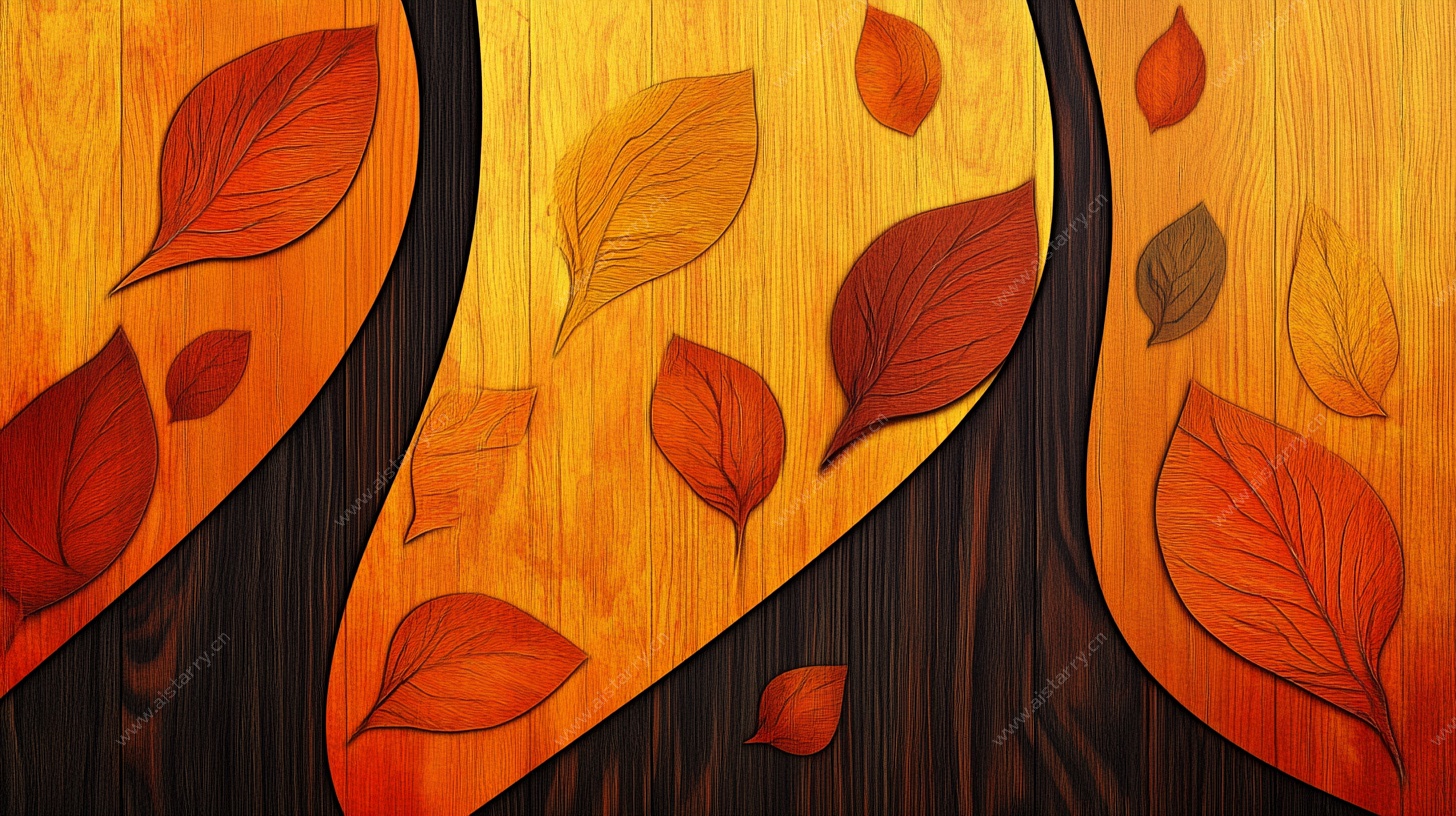 秋日树叶抽象艺术画作