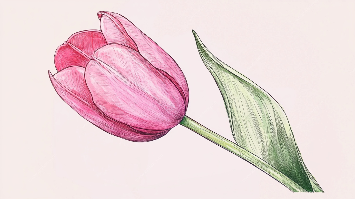 手绘粉色郁金香插画