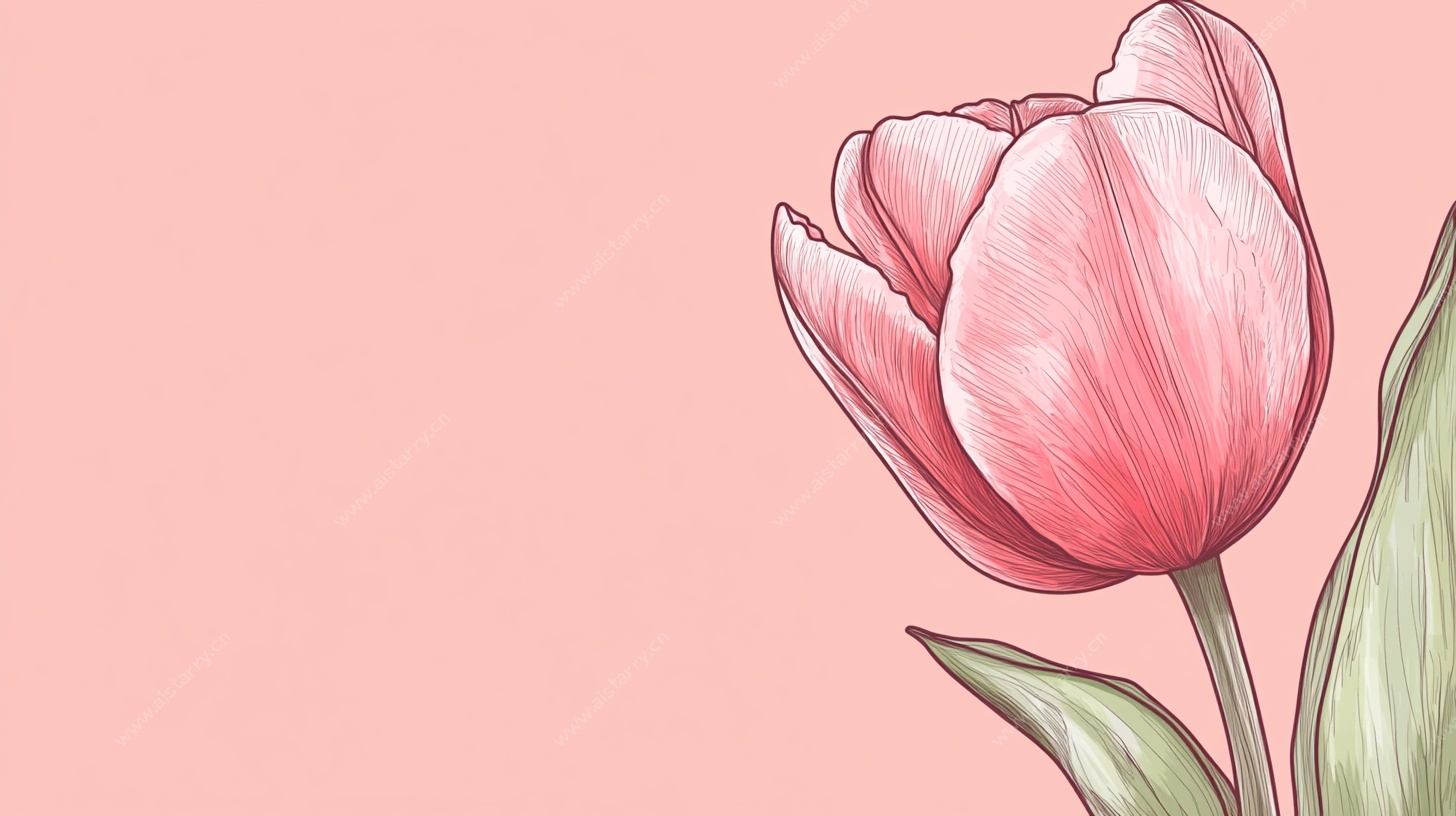 手绘粉色郁金香插画