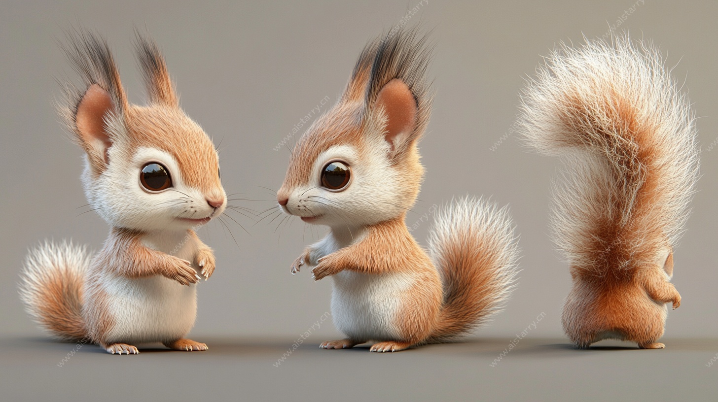 可爱松鼠多角度3D形象展示
