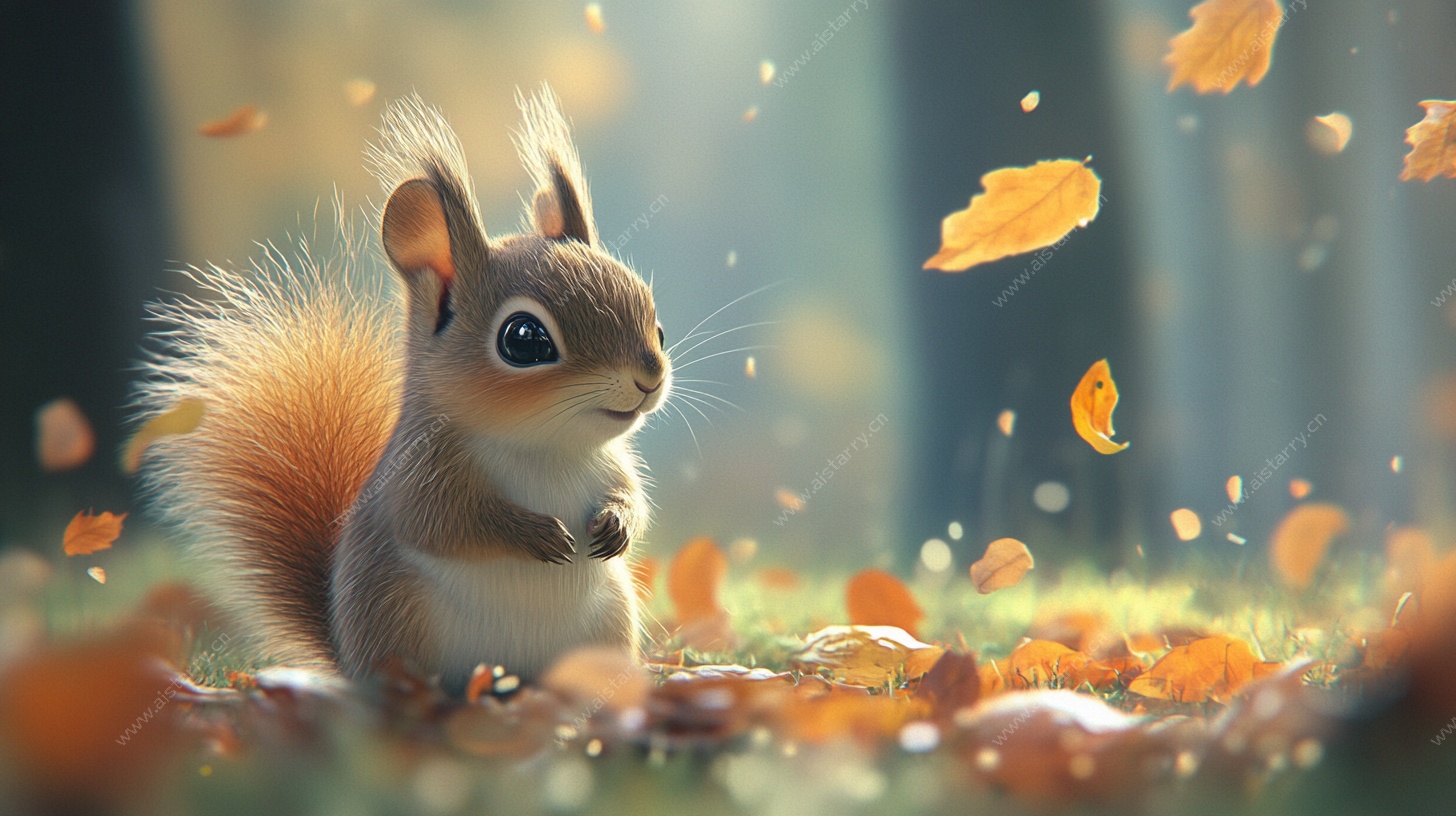 秋日松鼠赏落叶