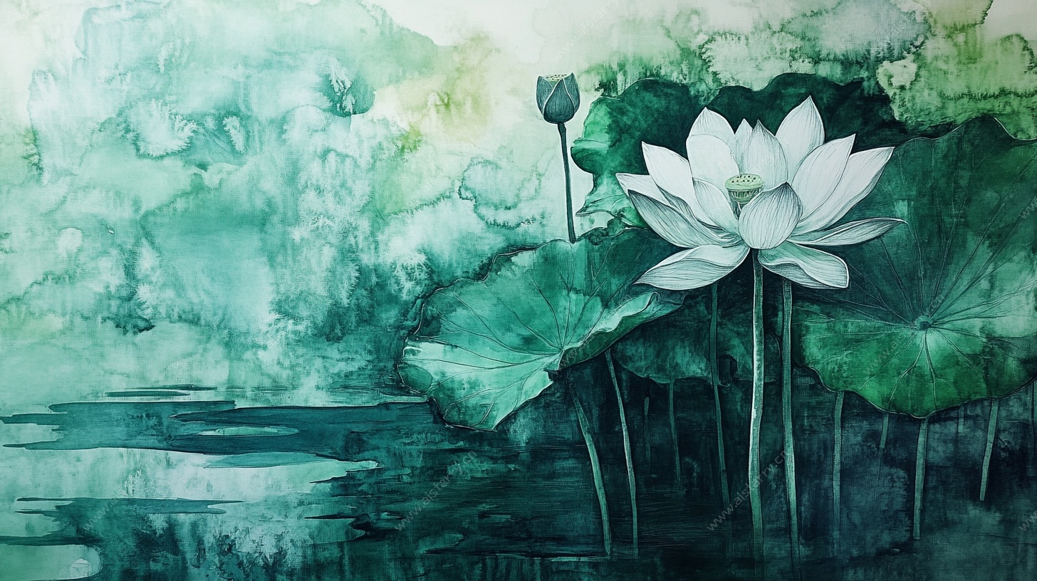 水墨荷花意境图