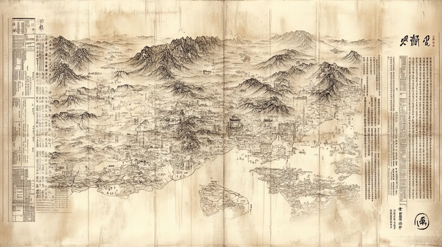 古代城市山水全景图