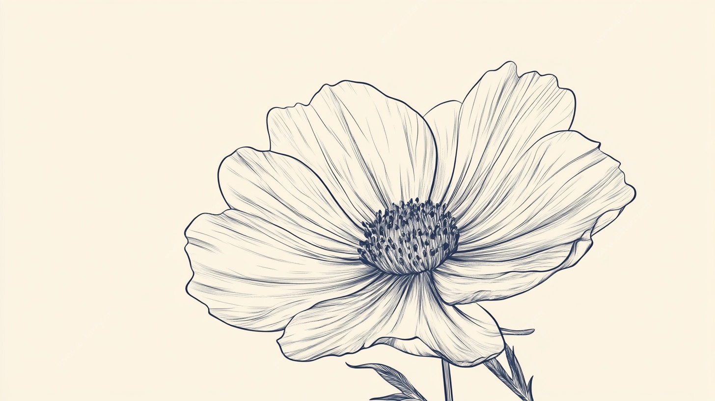 手绘线条波斯菊插画