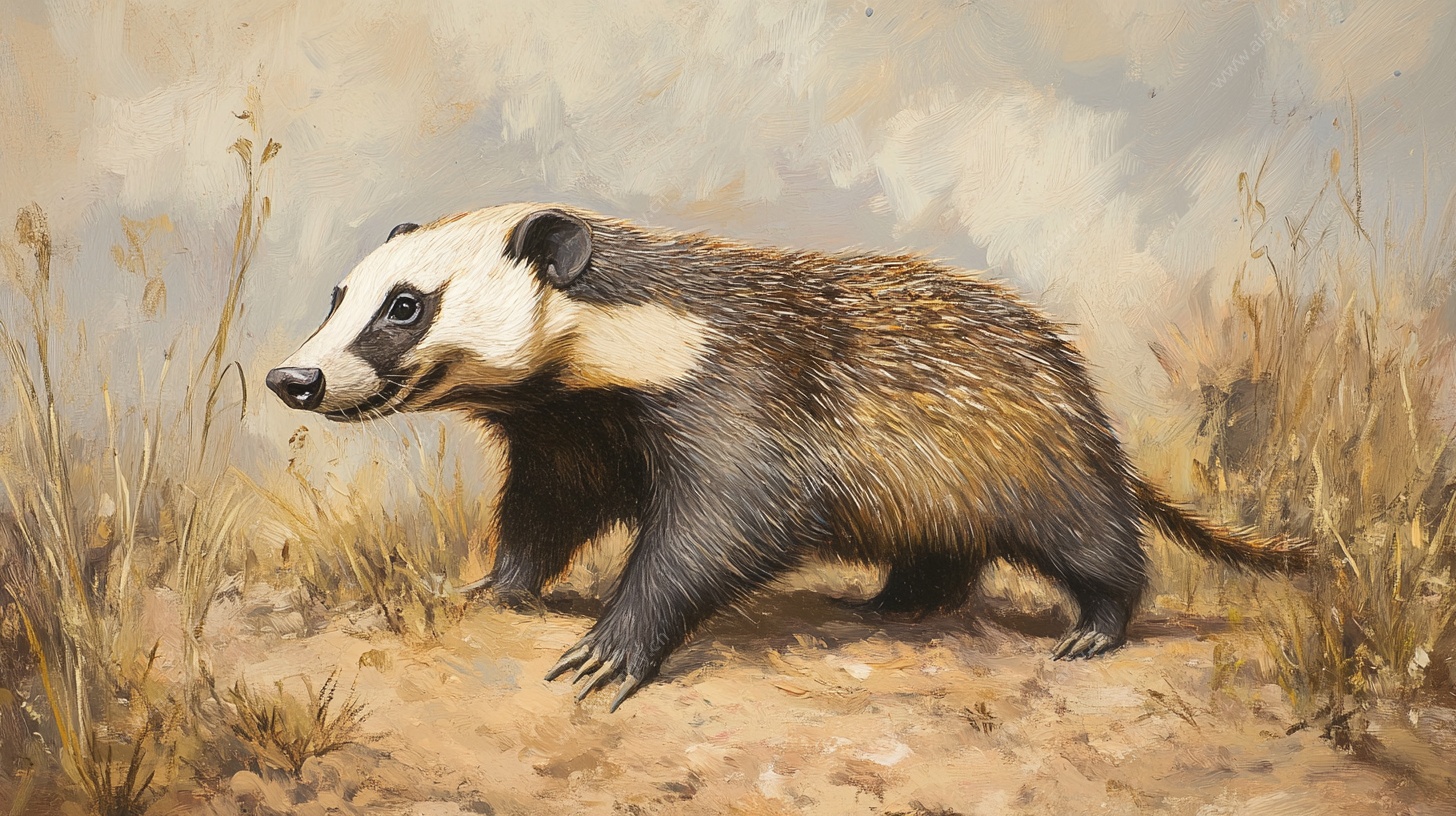 田野中的獾油画作品