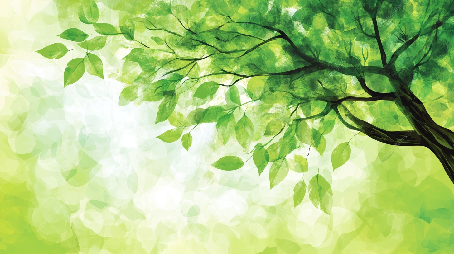 翠绿枝叶水彩风背景图