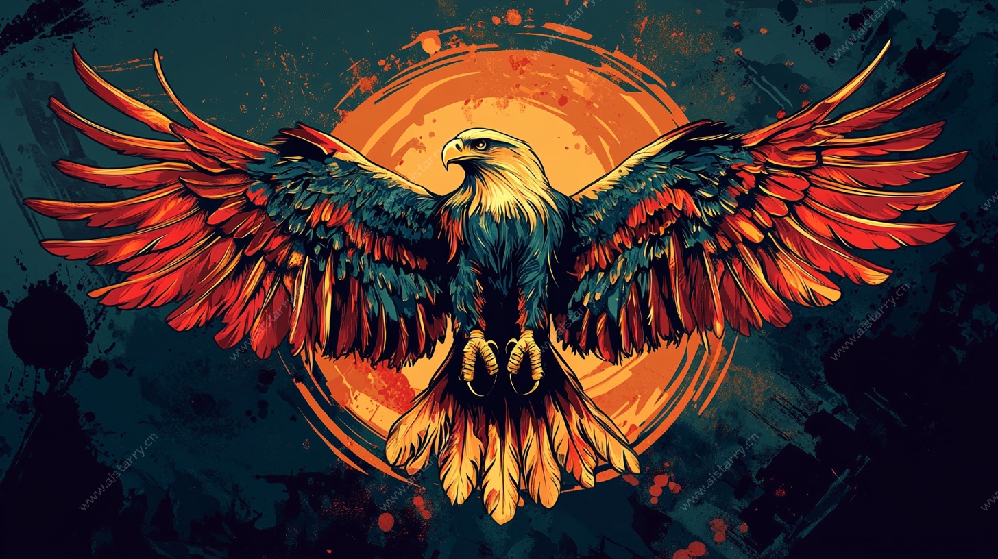 展翅雄鹰耀日图