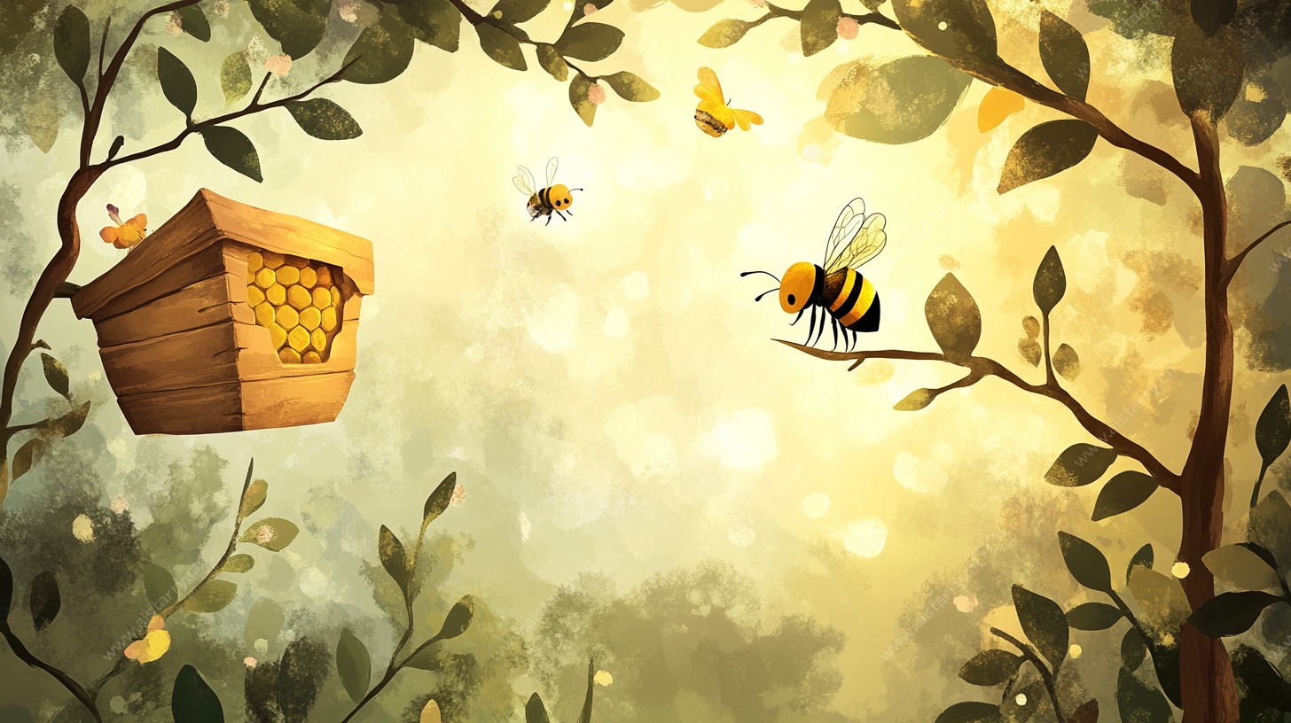 梦幻蜂巢旁的蜜蜂飞舞场景