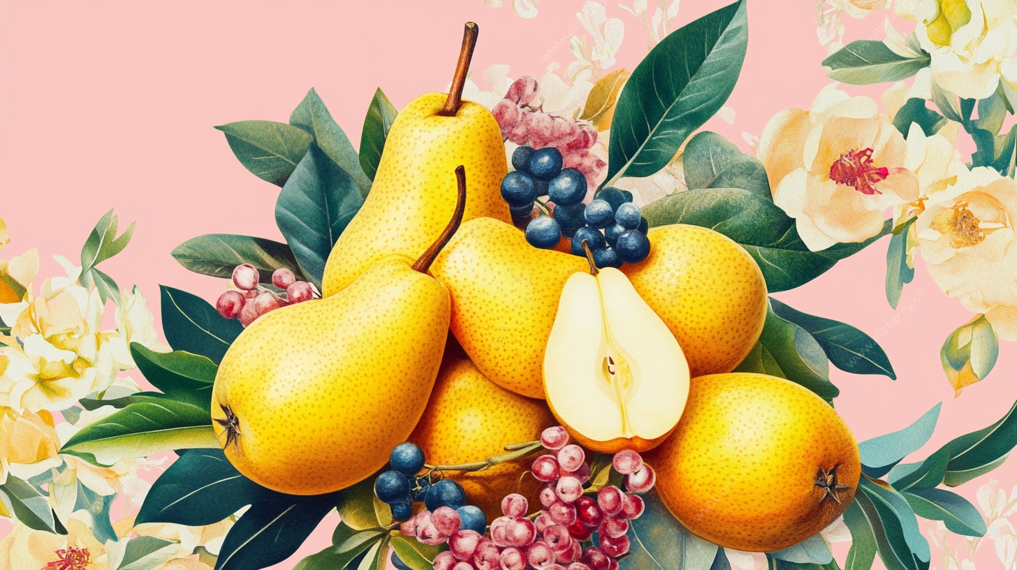 黄梨花卉静物插画