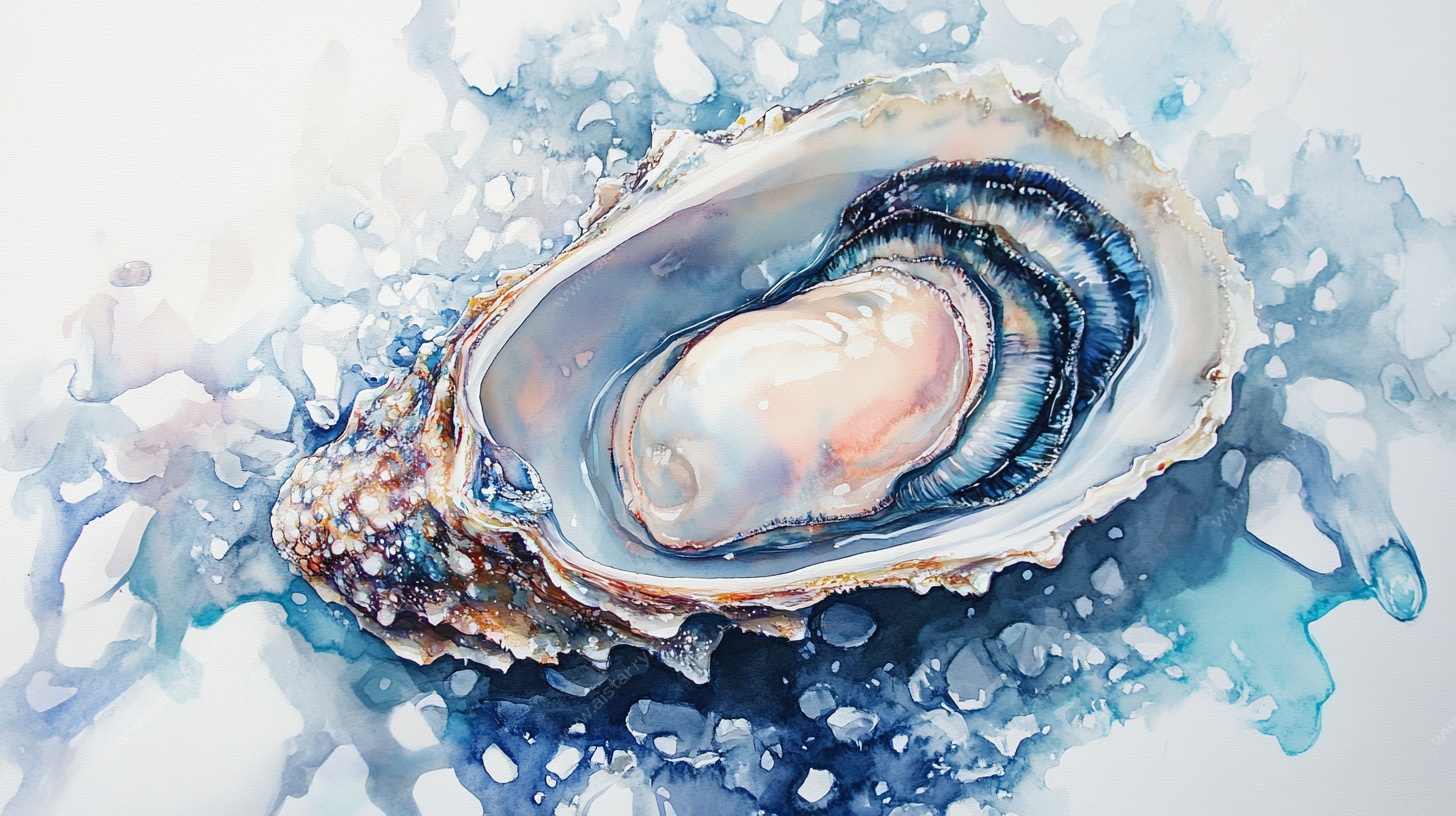 水彩牡蛎 冰蓝梦幻场景