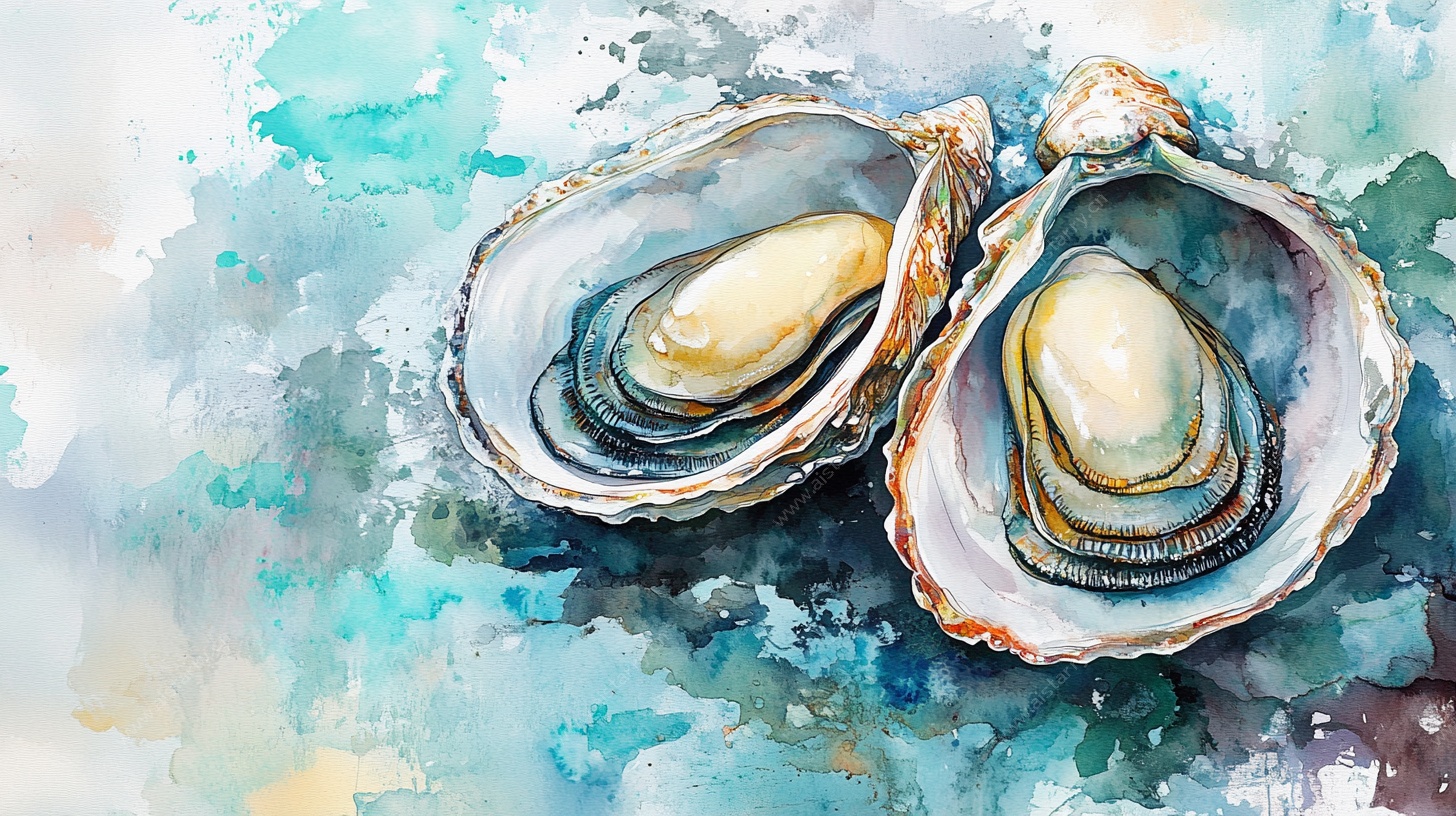 水彩双生蚝