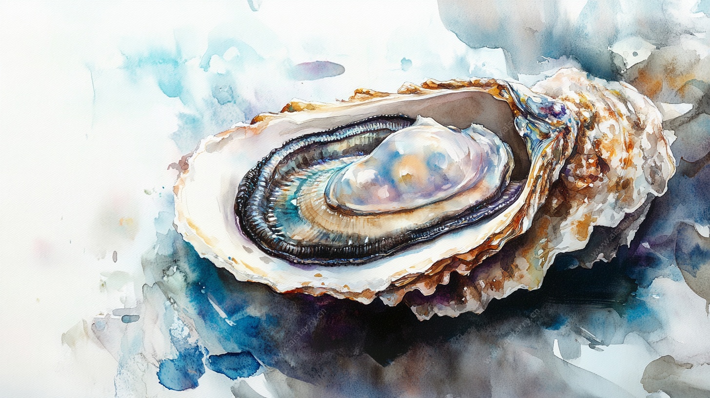 水彩绘牡蛎