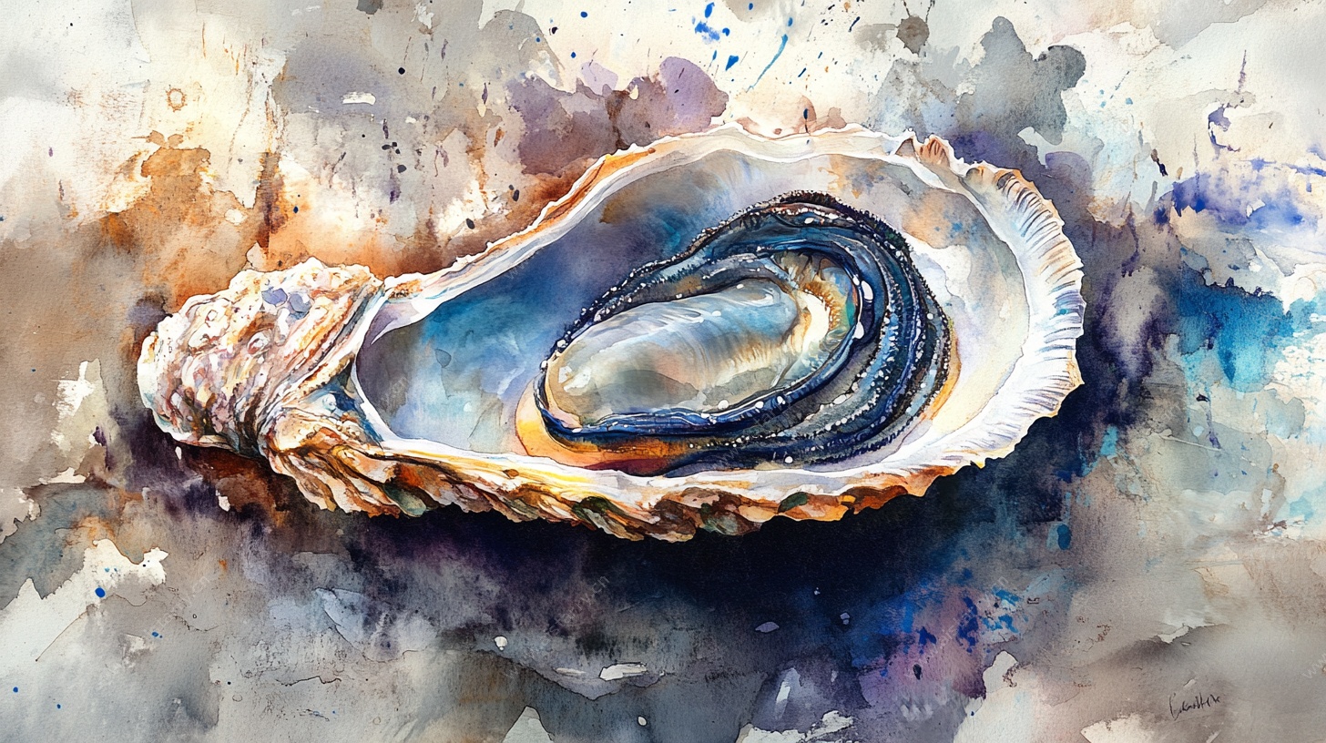 水彩绘牡蛎艺术特写