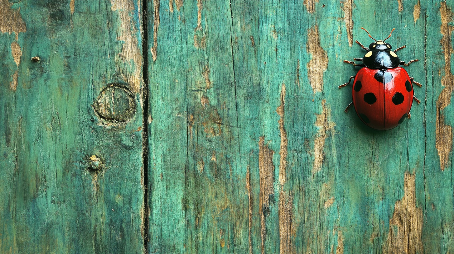 绿木板上的红瓢虫