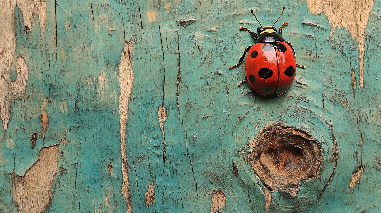 瓢虫栖息旧木板