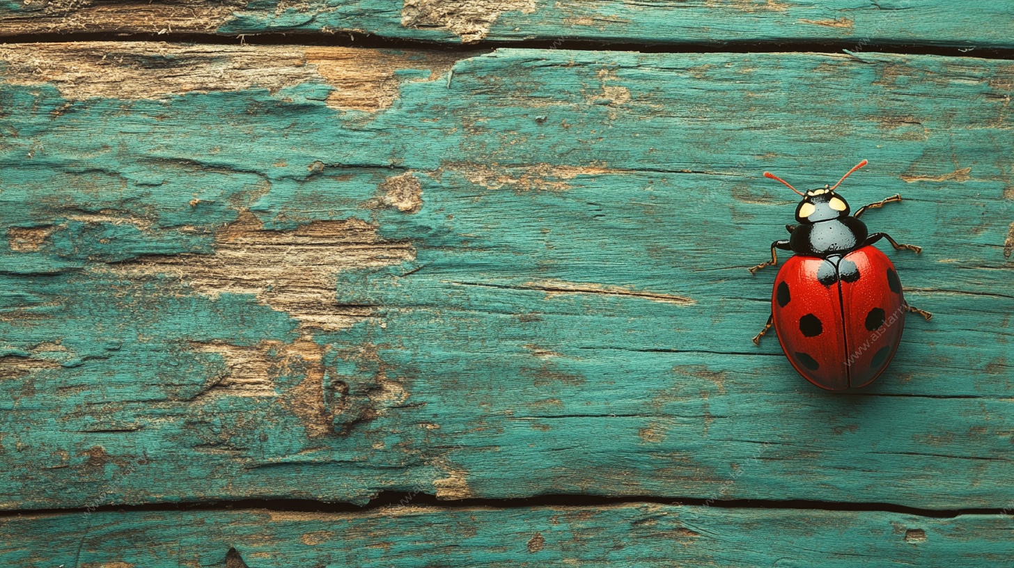 瓢虫静栖旧木纹理上