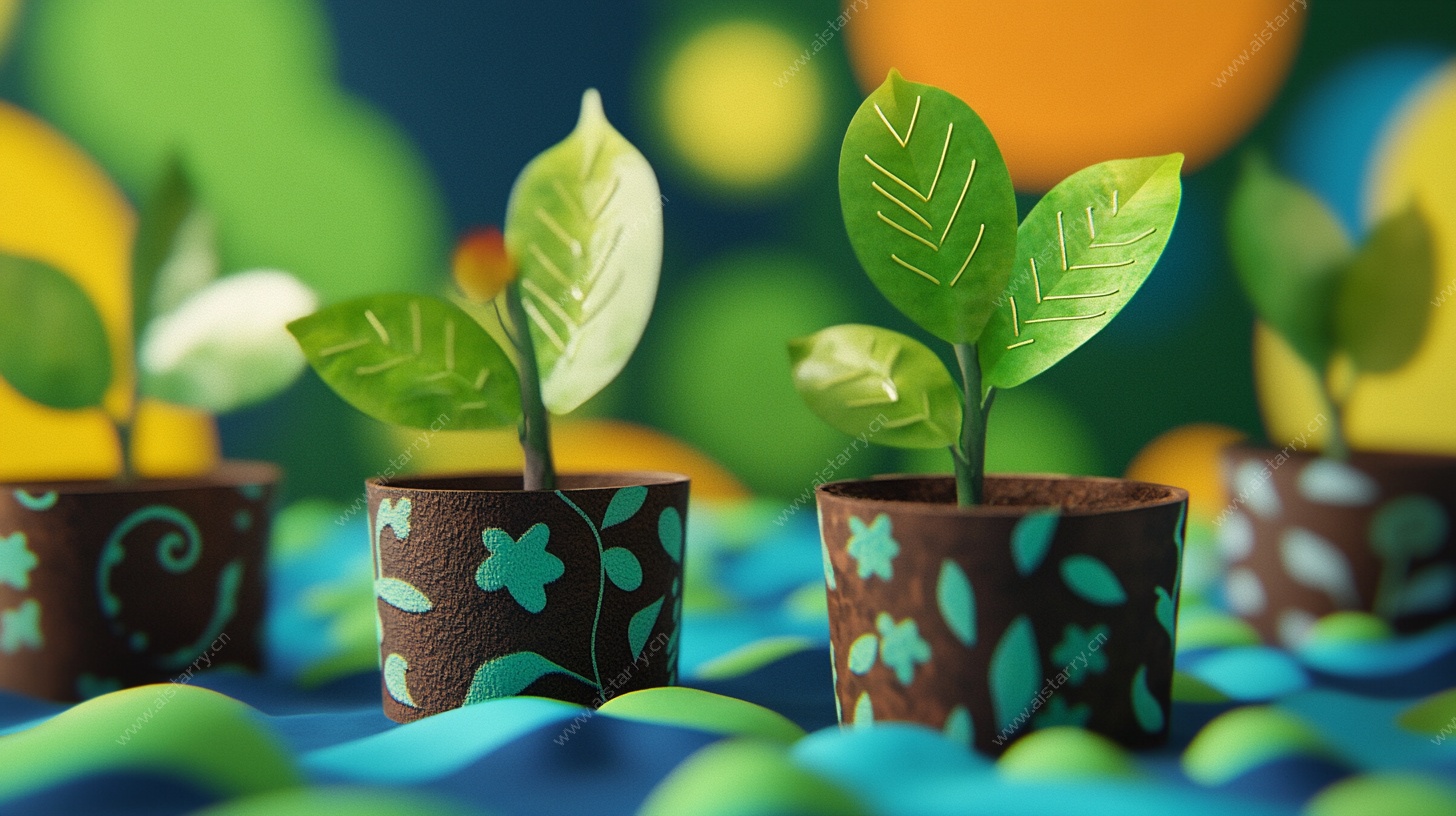 萌趣绿植盆栽的梦幻场景