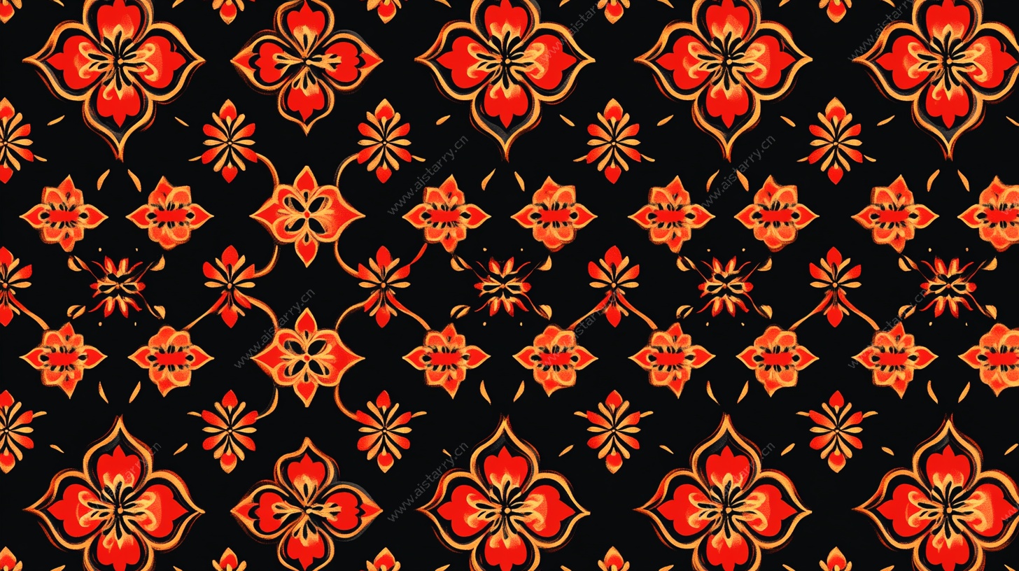 复古红金花卉几何图案