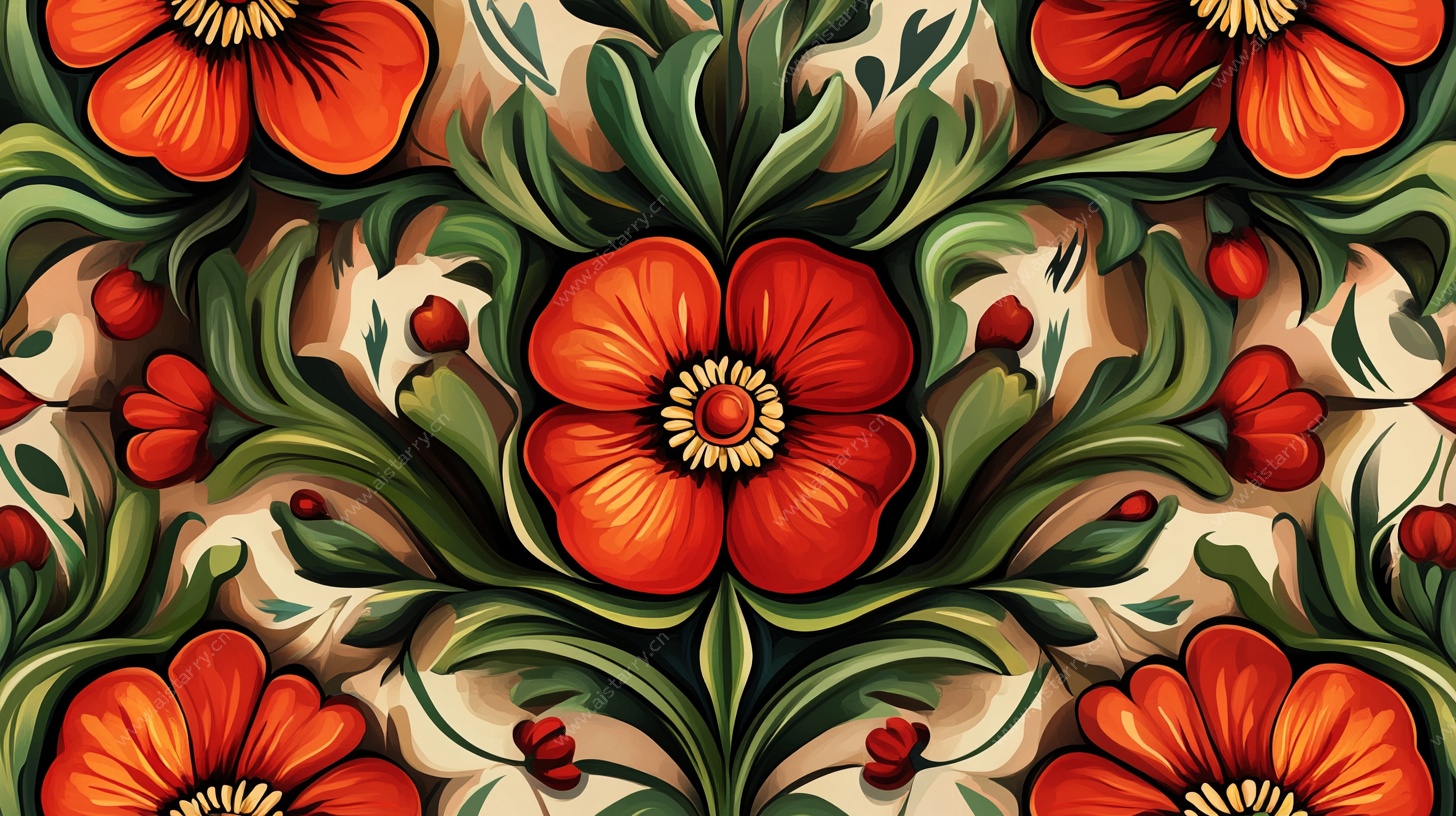 复古花卉图案艺术插画