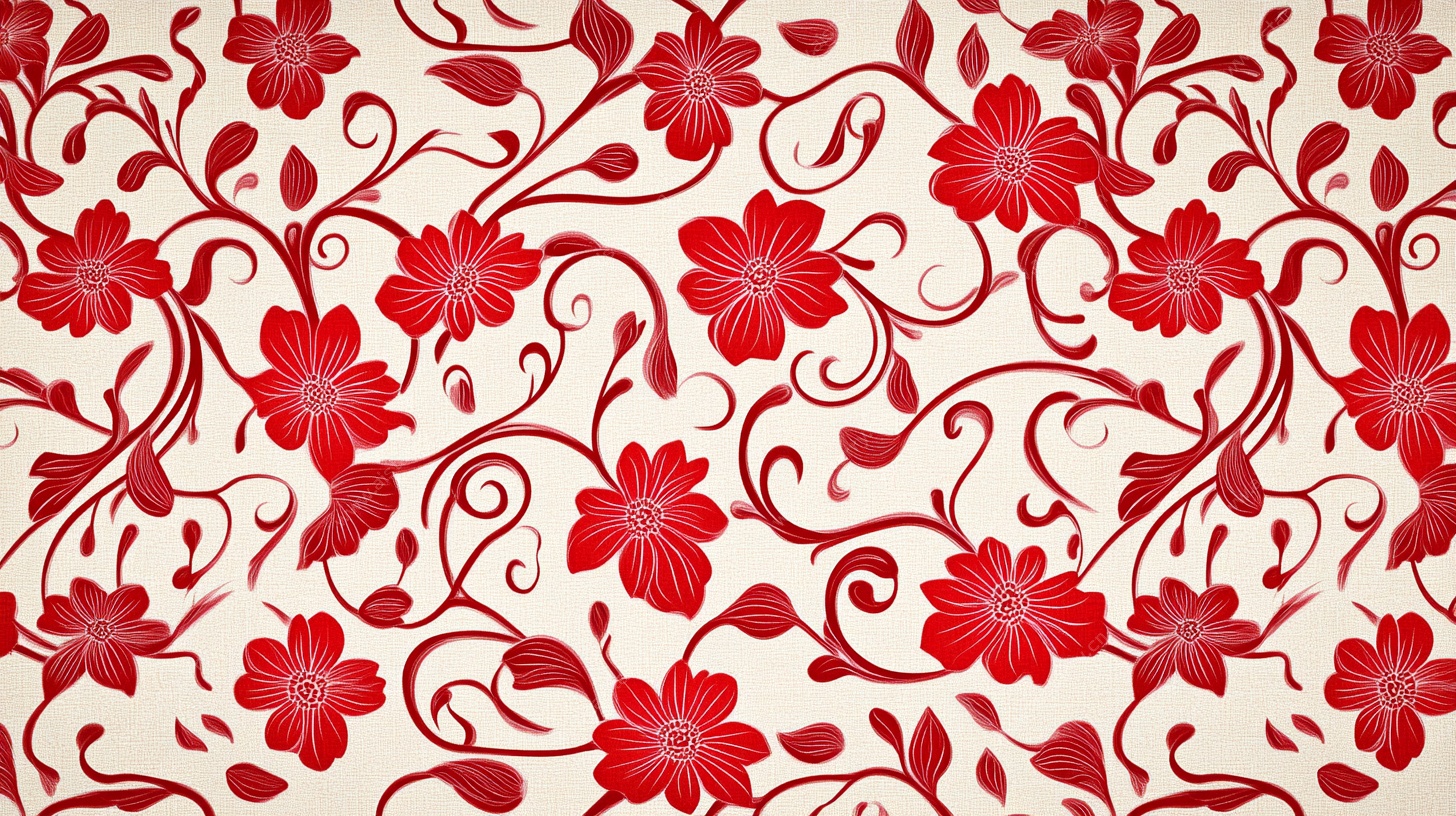 红色花卉图案背景纹理