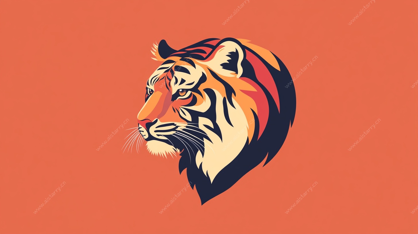 橙色背景老虎头部插画