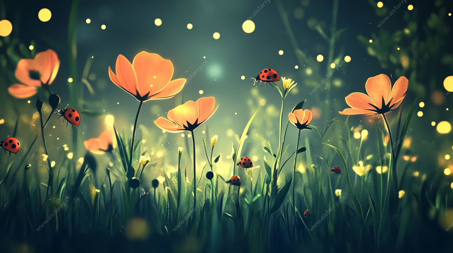 梦幻花草瓢虫夜之景