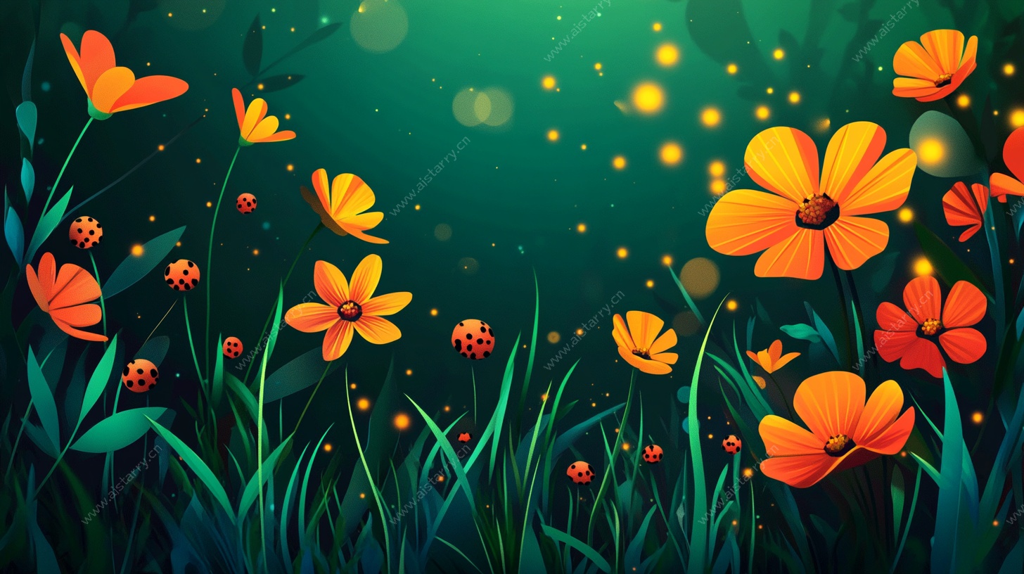 梦幻花卉草地插画