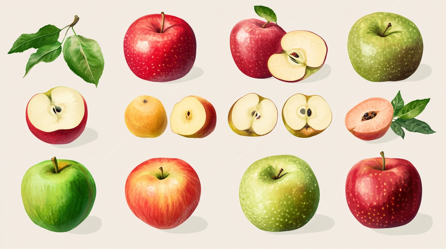 多样苹果插画展示