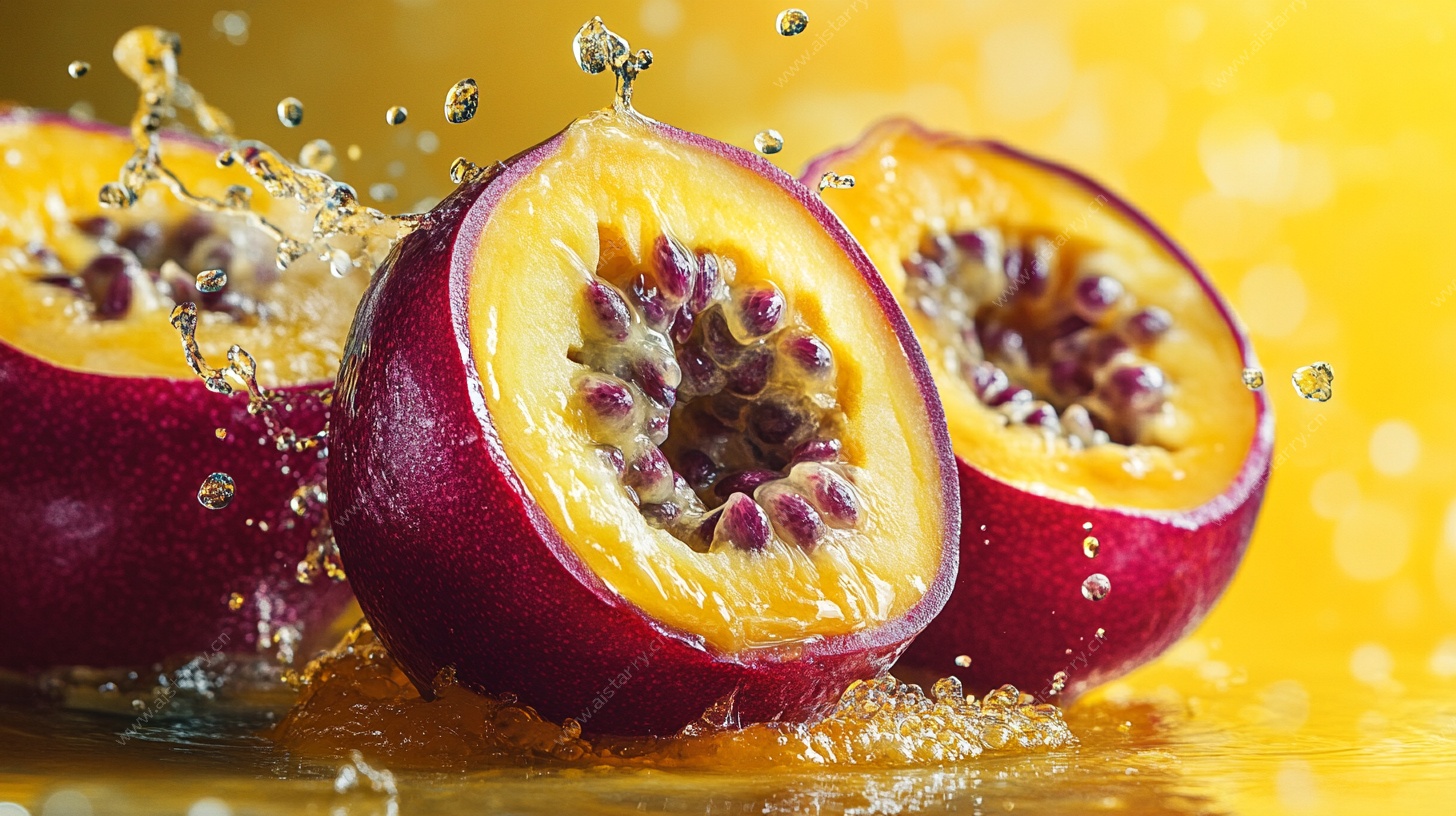 切开的百香果水花四溅