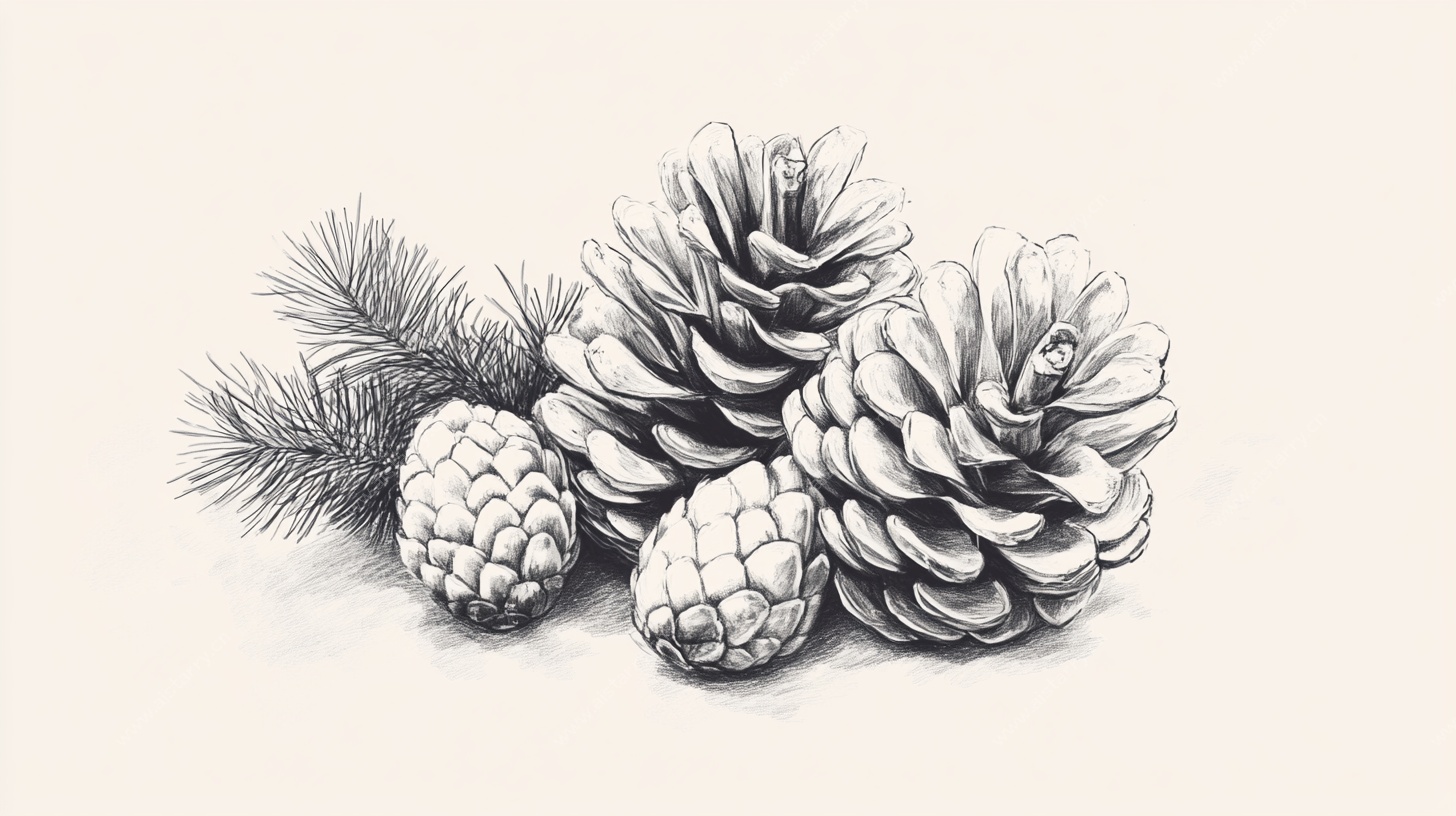 素描松果与松枝