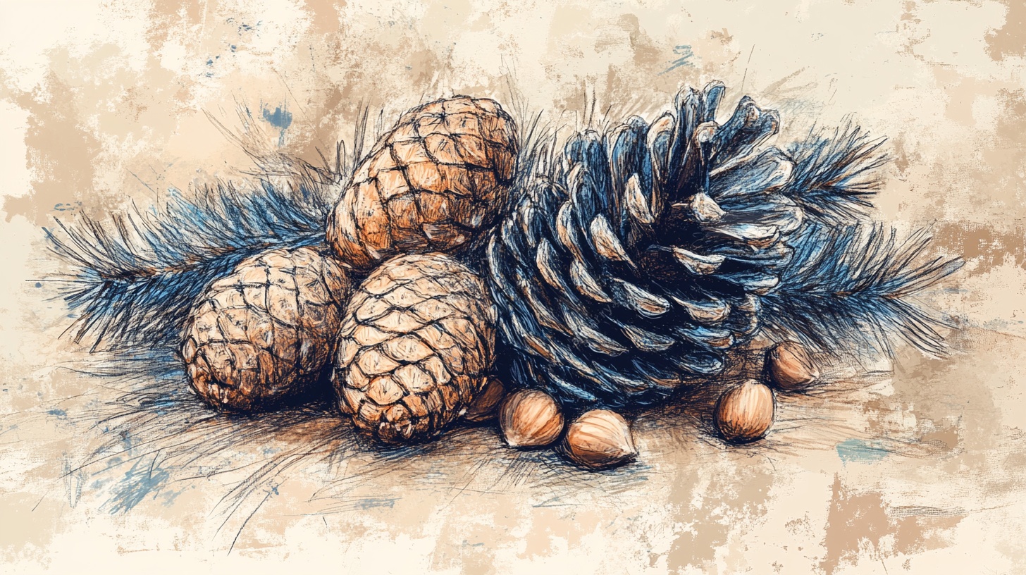 松果与坚果的自然插画