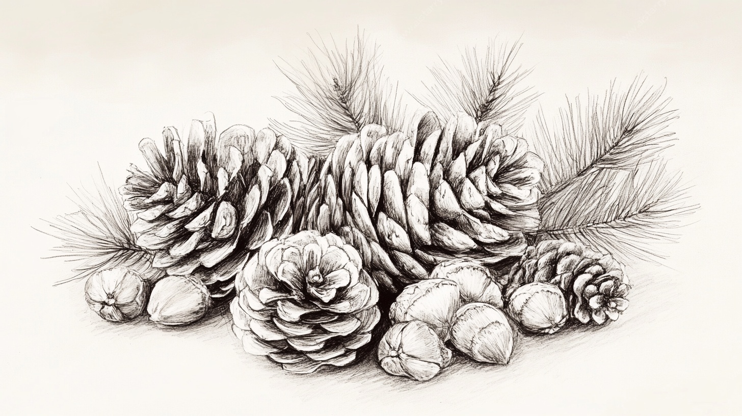 松果铅笔素描静物图