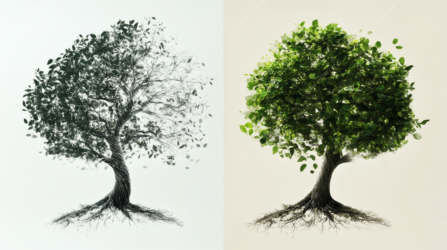 黑白与翠绿 树的色彩蜕变