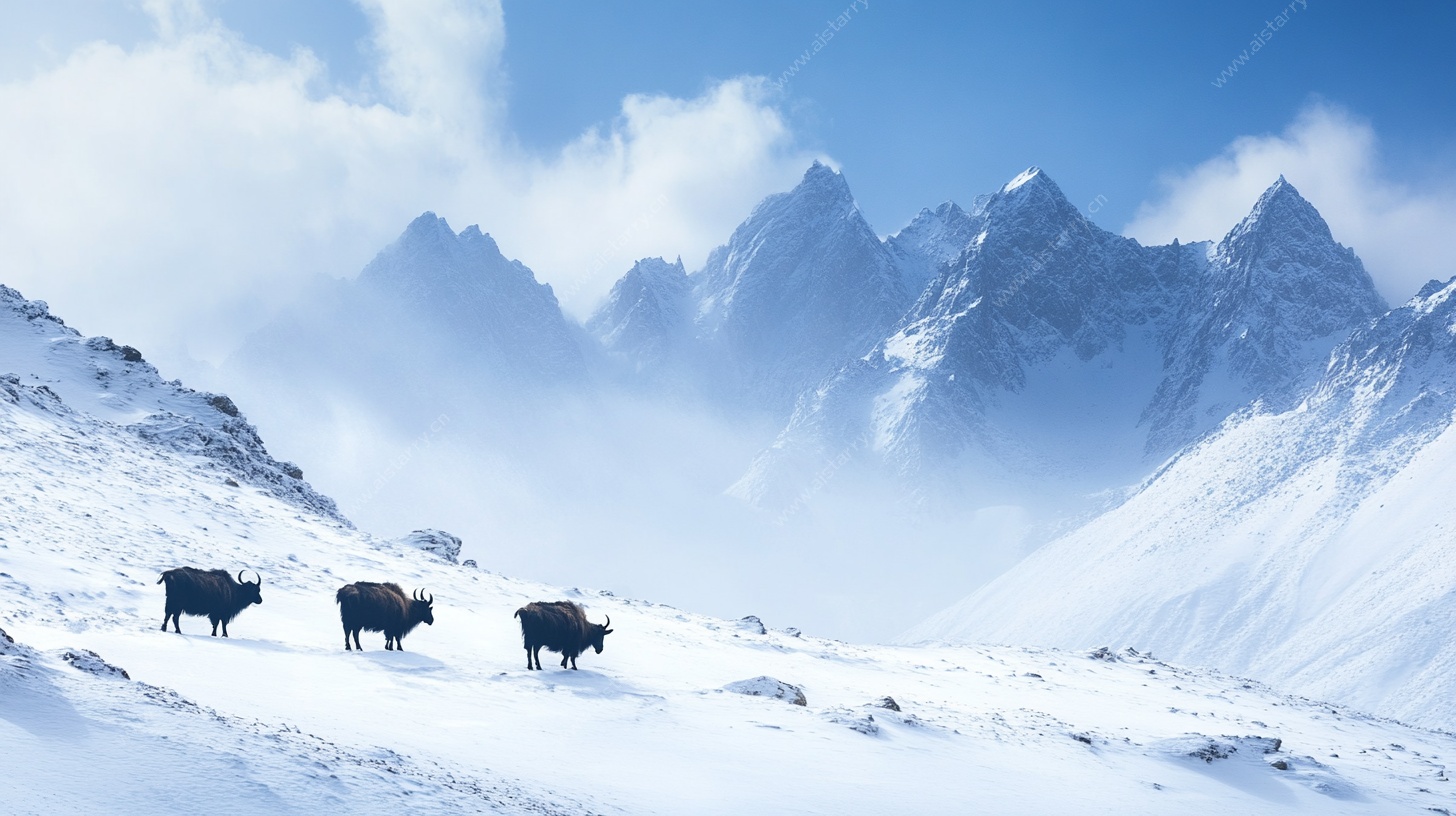 雪山牦牛风景图
